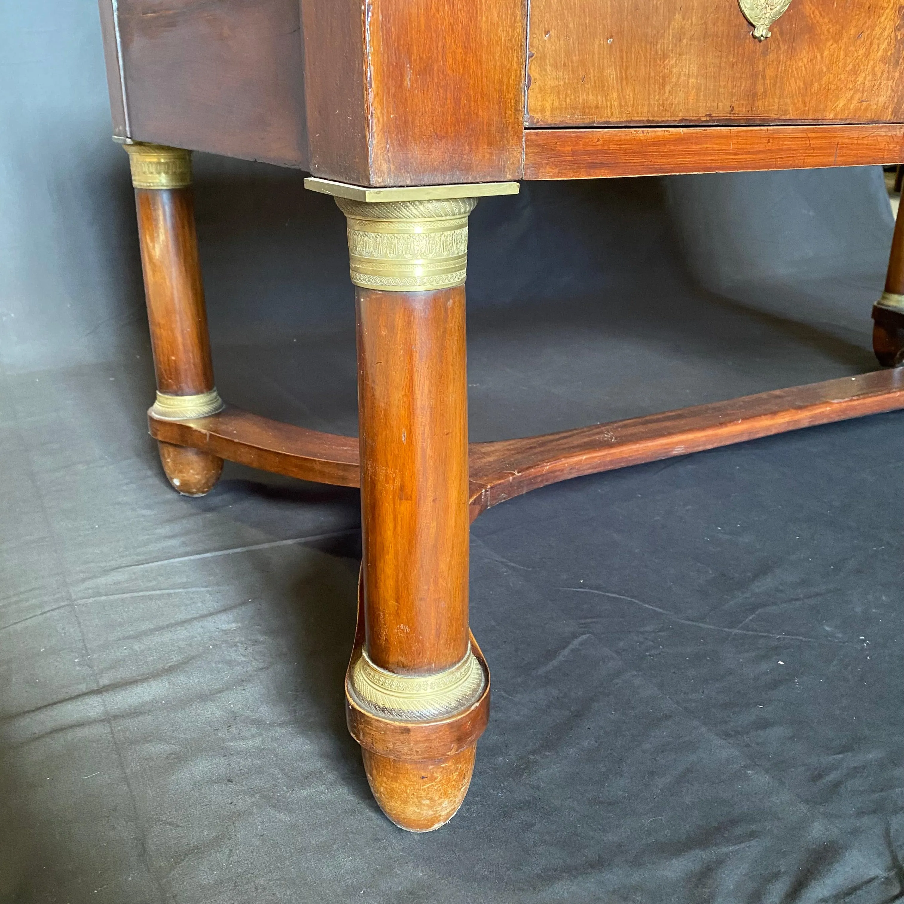 French 19th Century Empire Mahogany Writing Desk with Embossed Leather Writing Surface