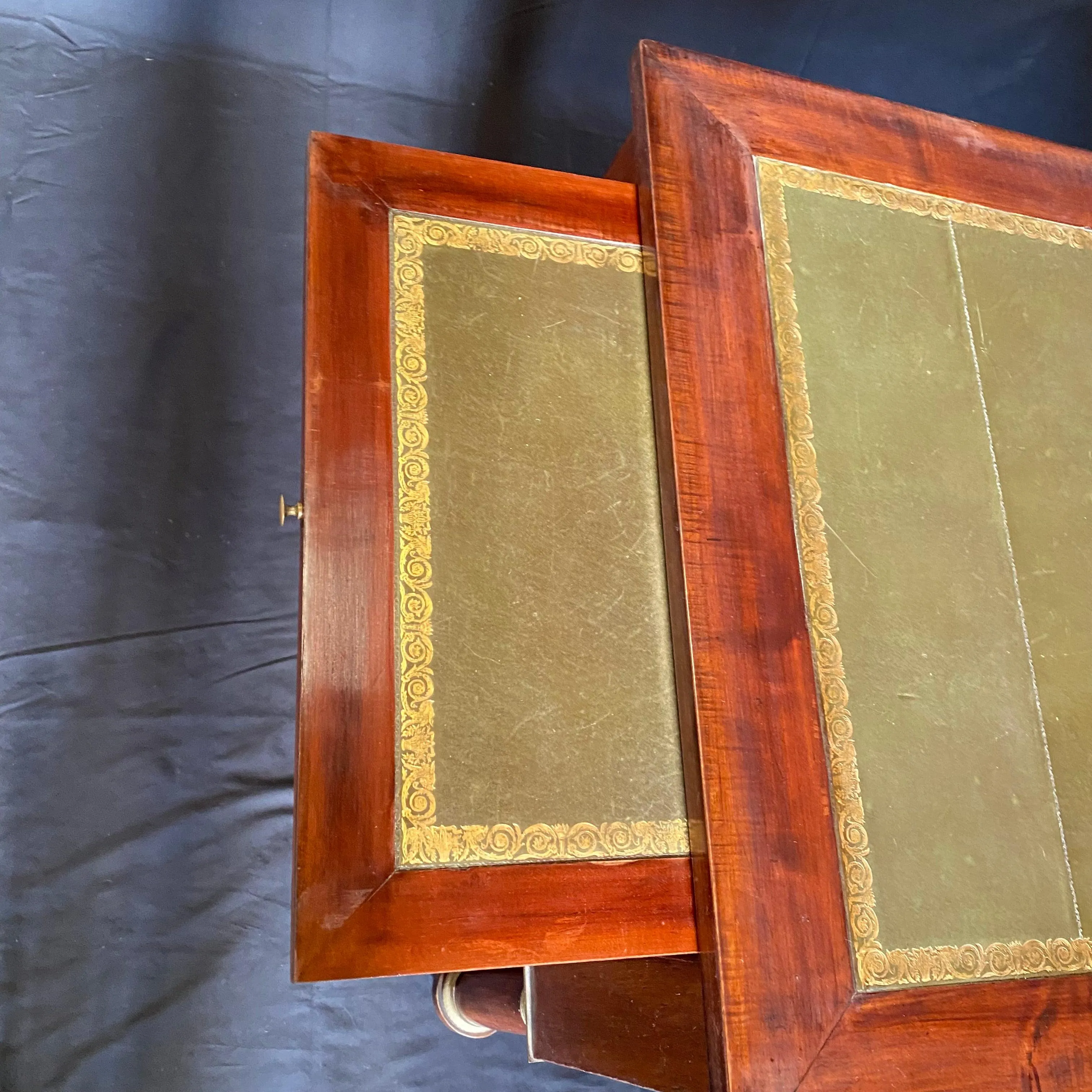 French 19th Century Empire Mahogany Writing Desk with Embossed Leather Writing Surface