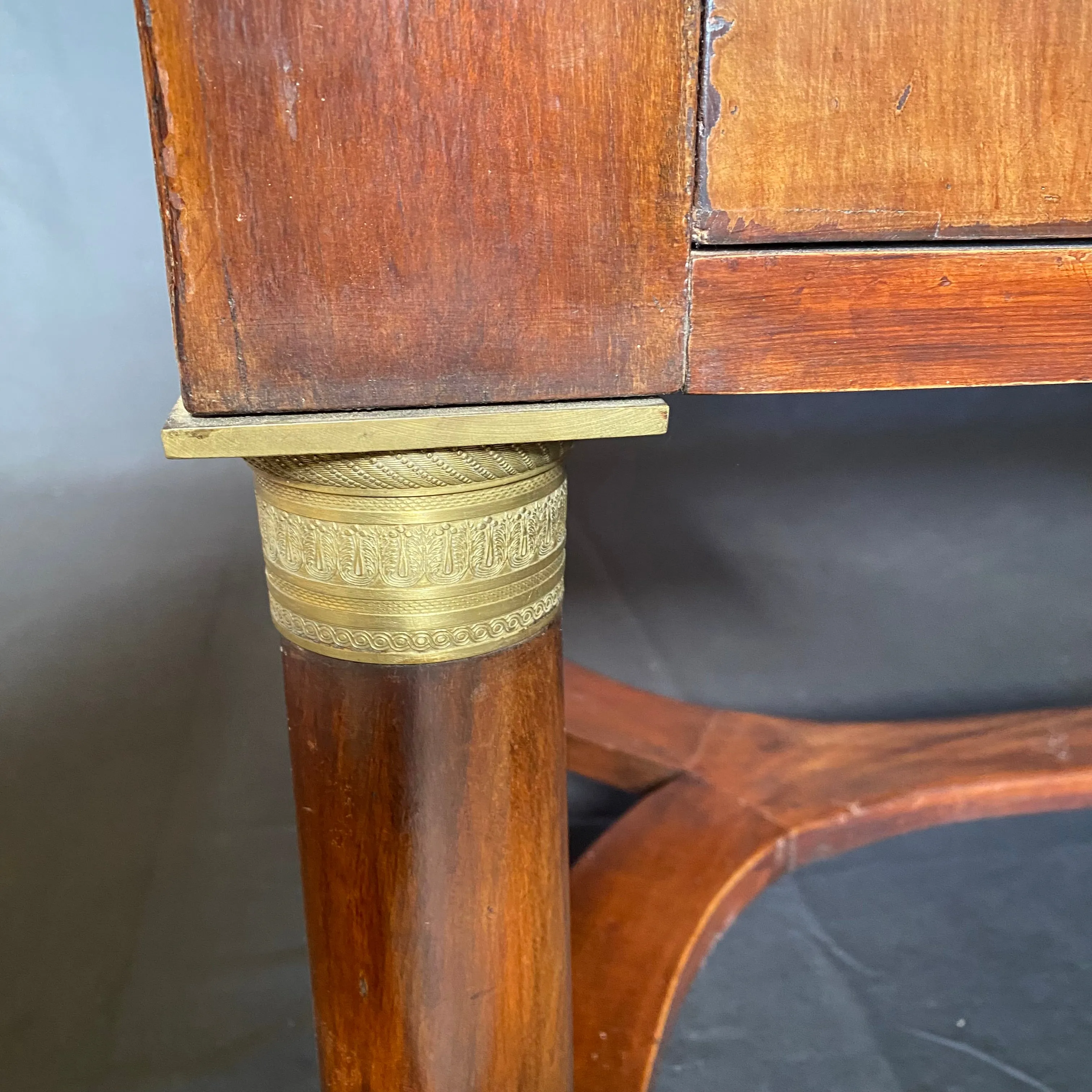 French 19th Century Empire Mahogany Writing Desk with Embossed Leather Writing Surface