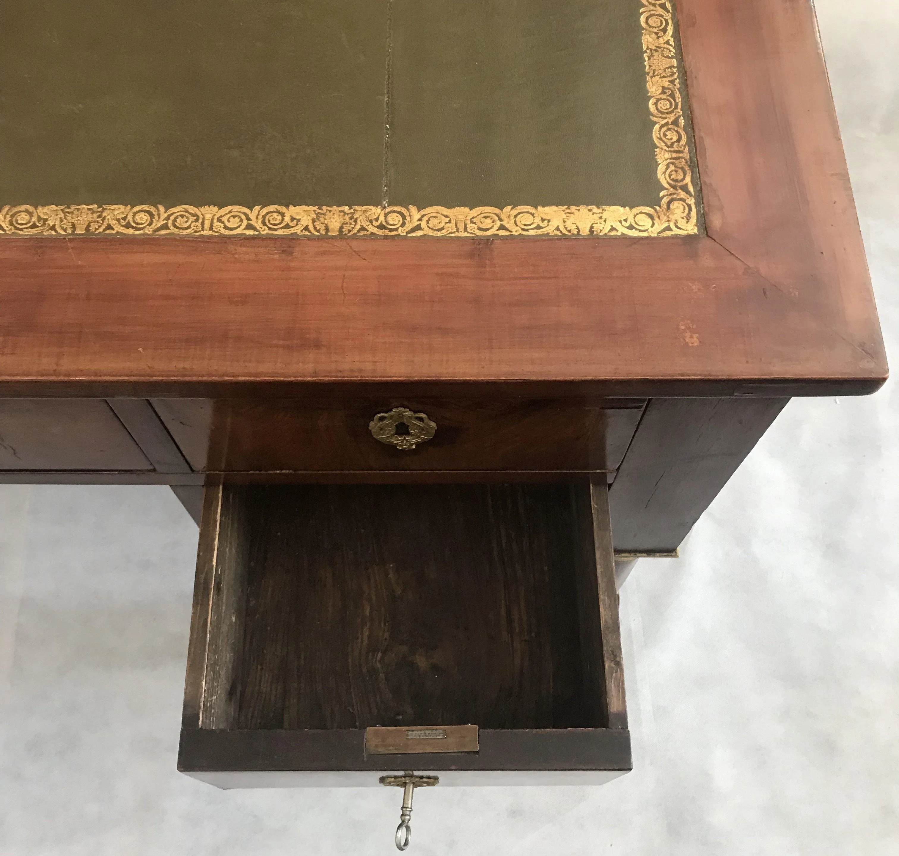 French 19th Century Empire Mahogany Writing Desk with Embossed Leather Writing Surface