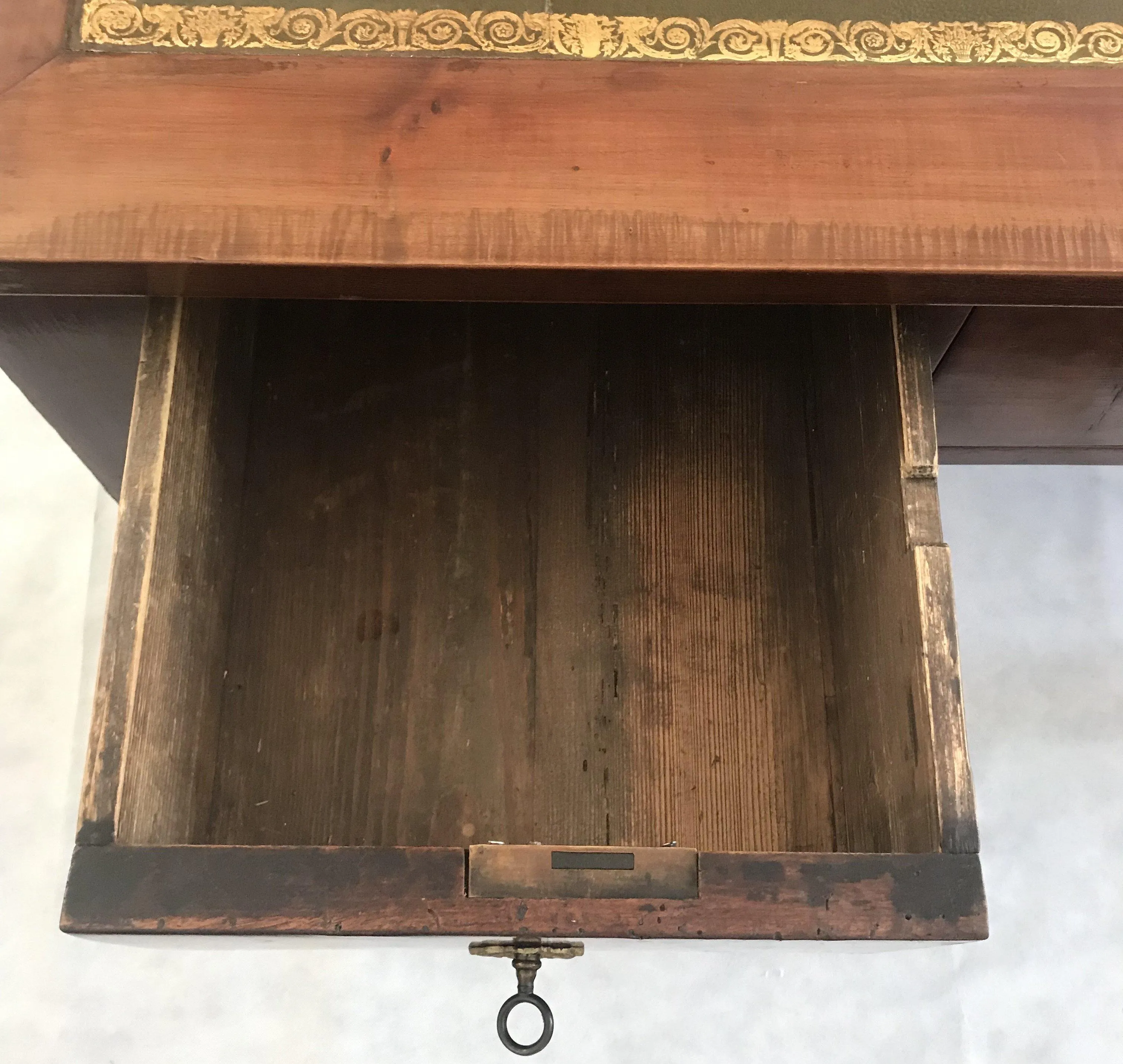 French 19th Century Empire Mahogany Writing Desk with Embossed Leather Writing Surface