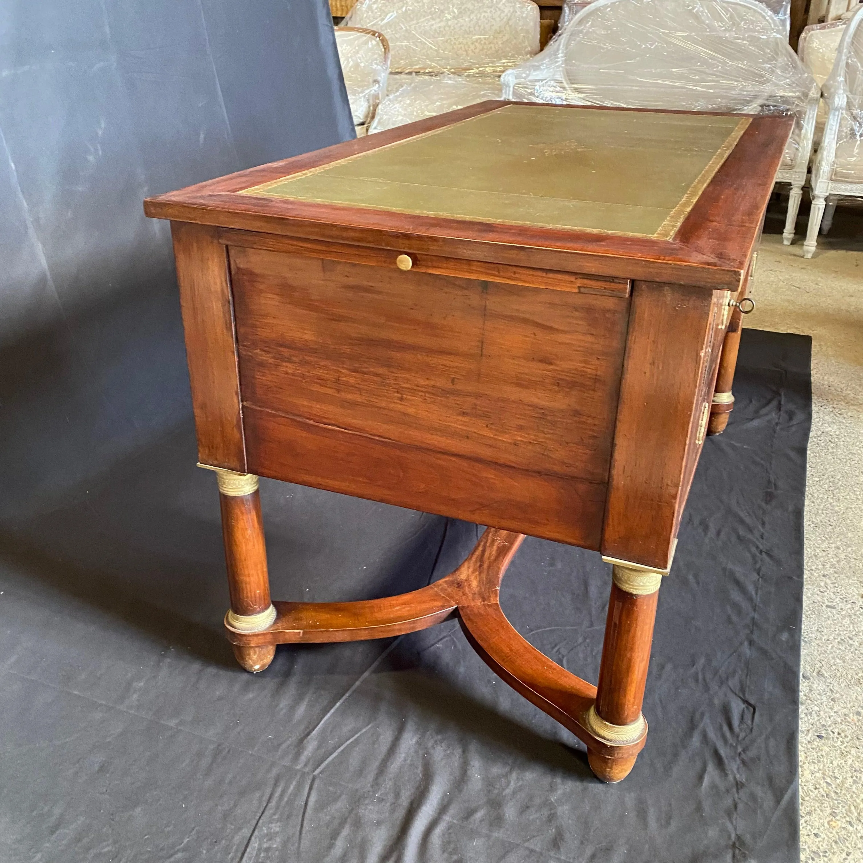 French 19th Century Empire Mahogany Writing Desk with Embossed Leather Writing Surface