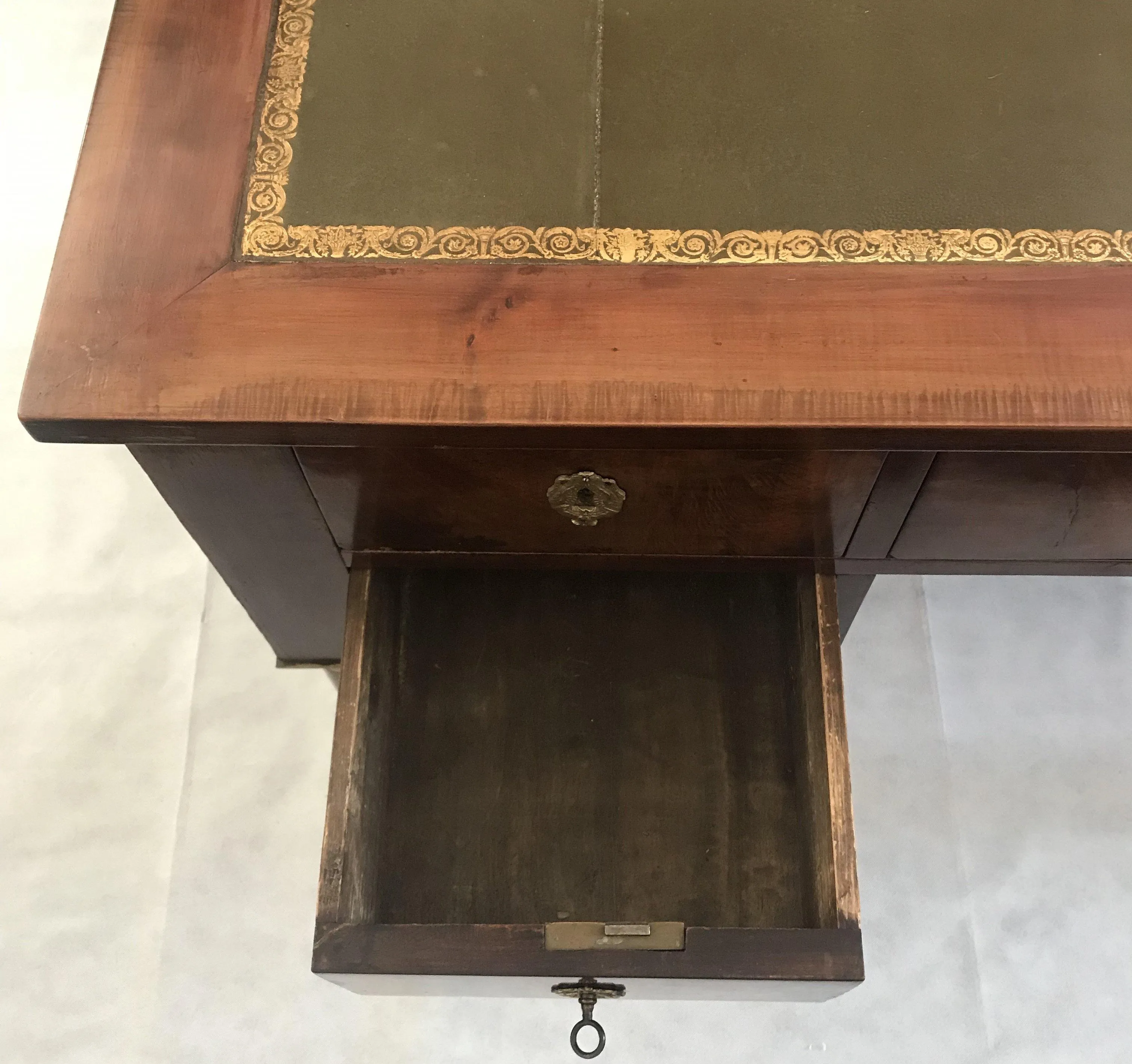 French 19th Century Empire Mahogany Writing Desk with Embossed Leather Writing Surface