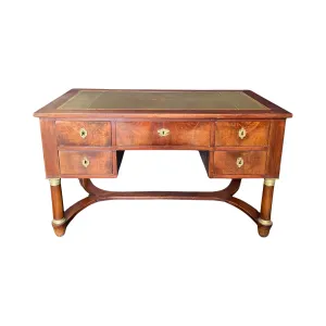 French 19th Century Empire Mahogany Writing Desk with Embossed Leather Writing Surface