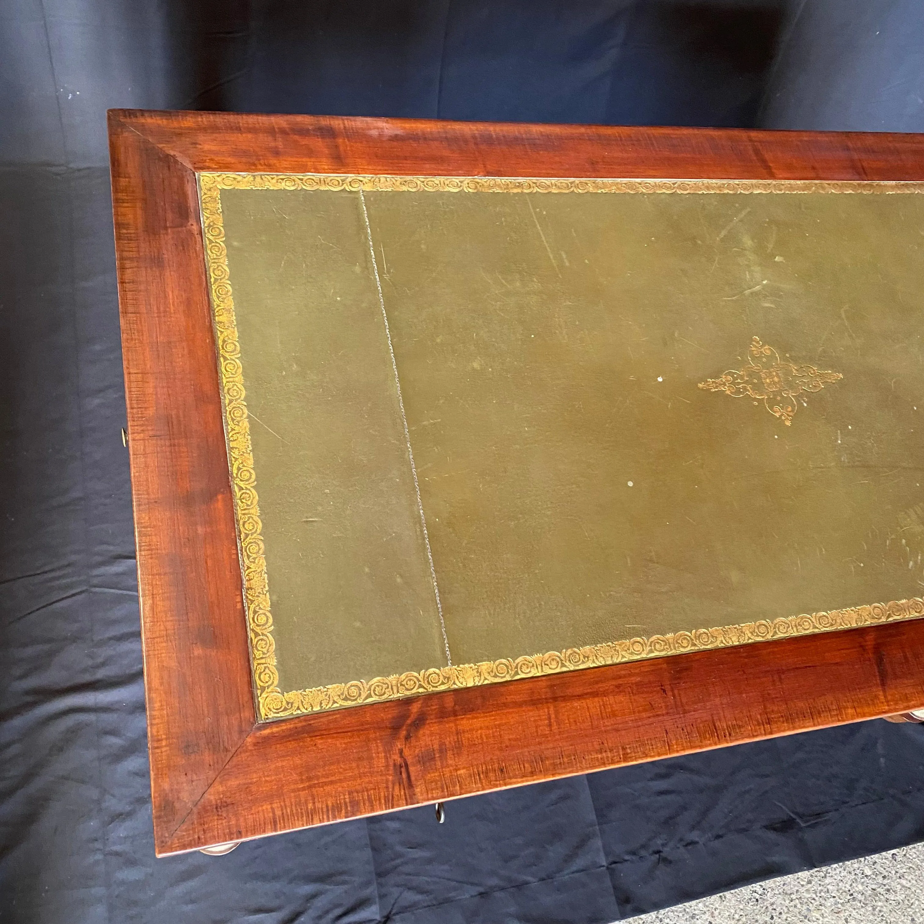 French 19th Century Empire Mahogany Writing Desk with Embossed Leather Writing Surface