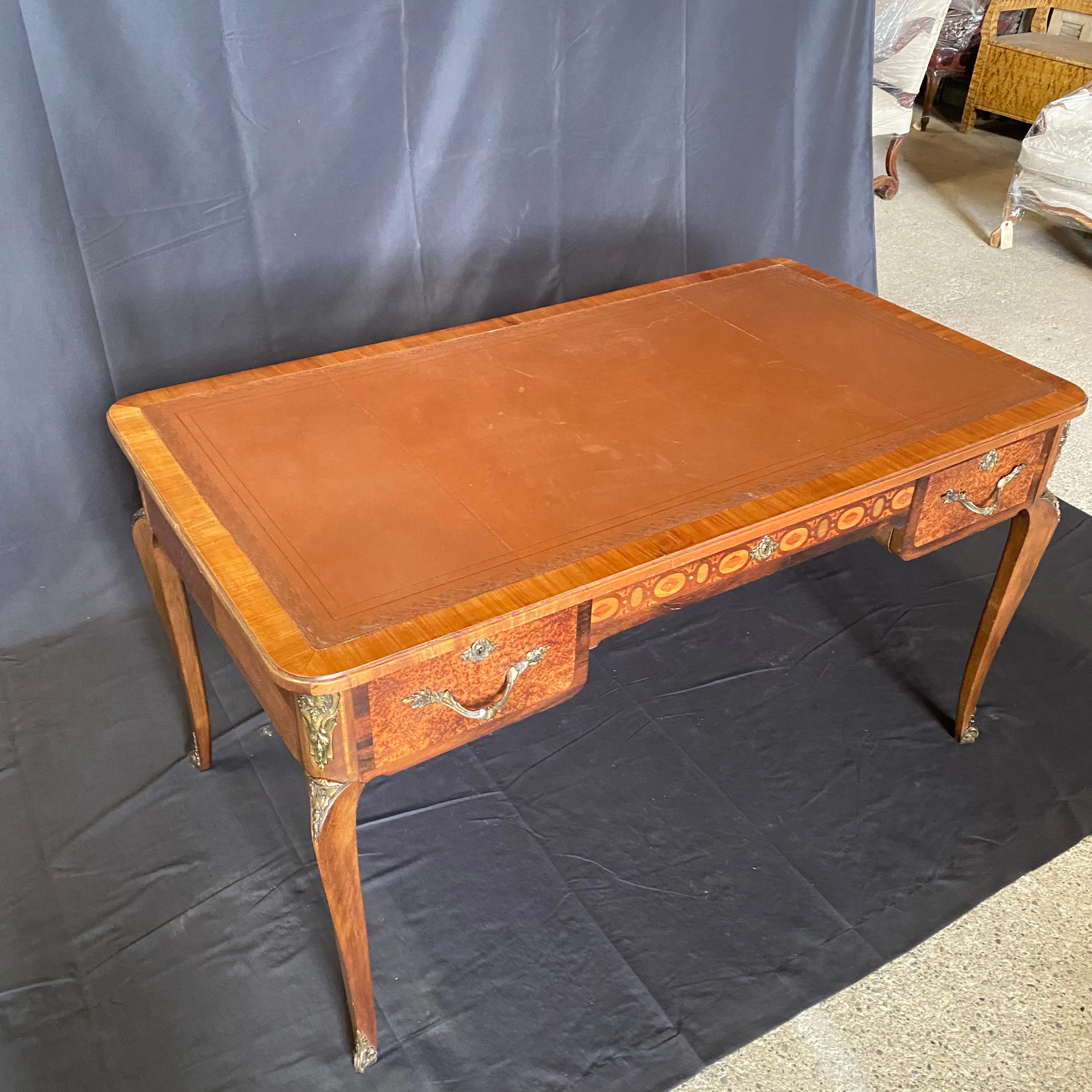 French 19th Century Leather Top Louis XV Style Writing Desk or Bureau Plat