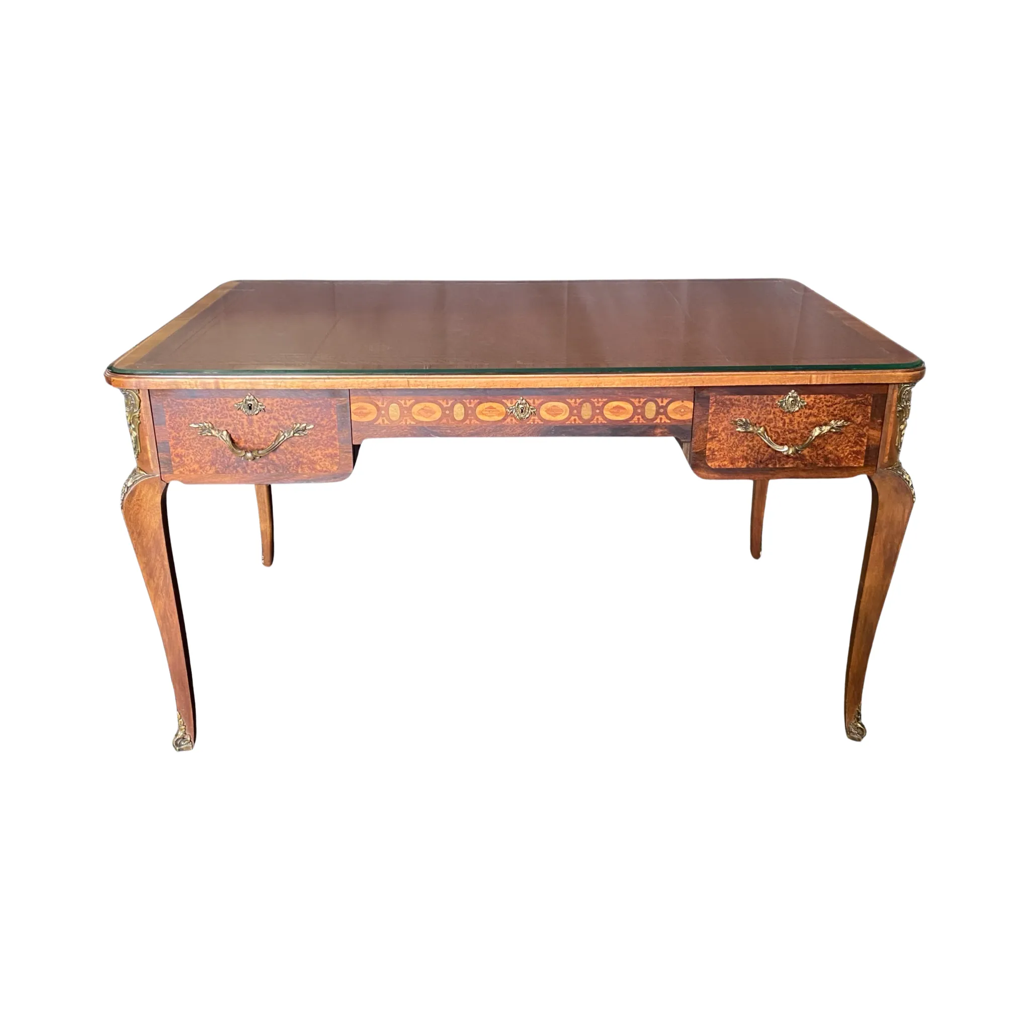 French 19th Century Leather Top Louis XV Style Writing Desk or Bureau Plat