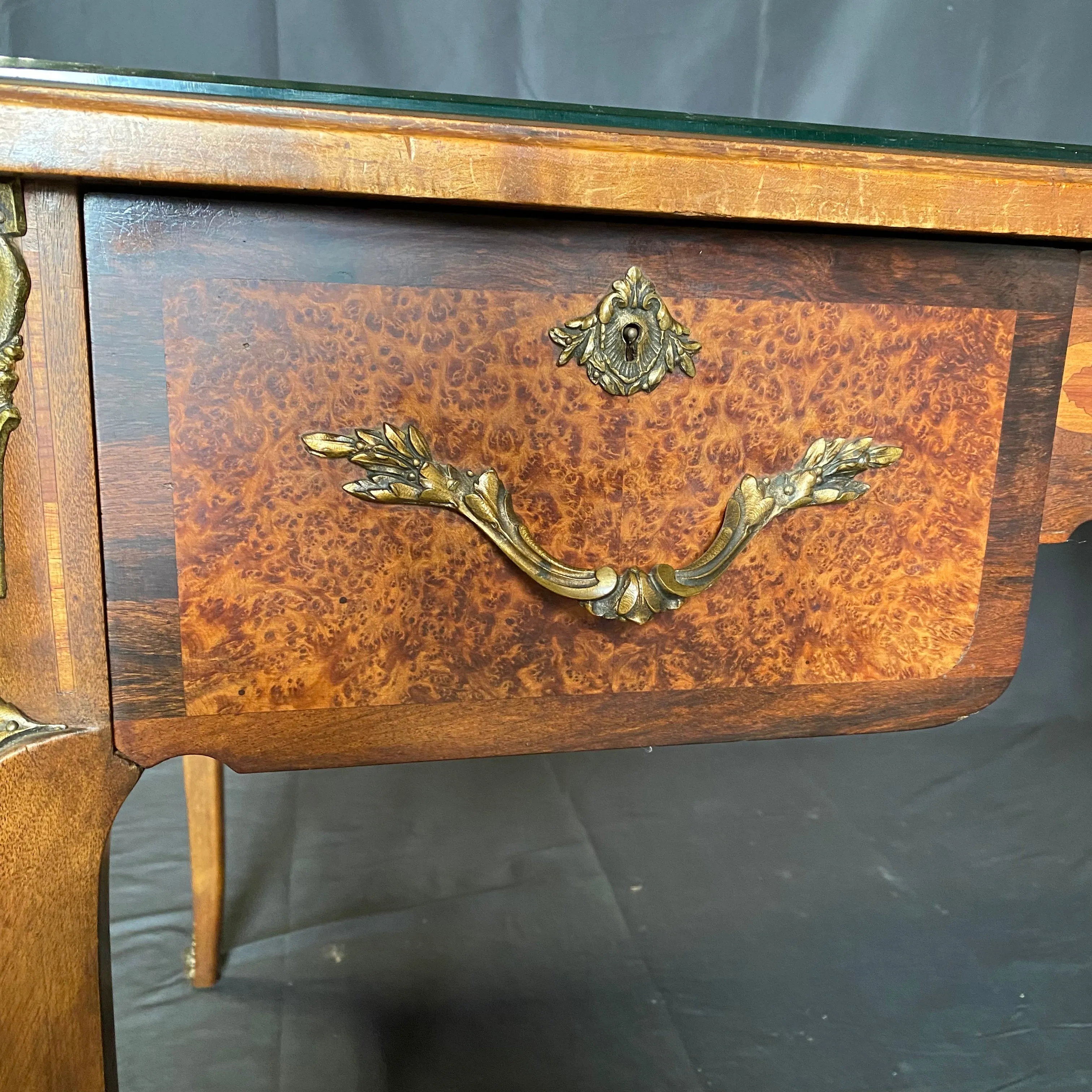 French 19th Century Leather Top Louis XV Style Writing Desk or Bureau Plat