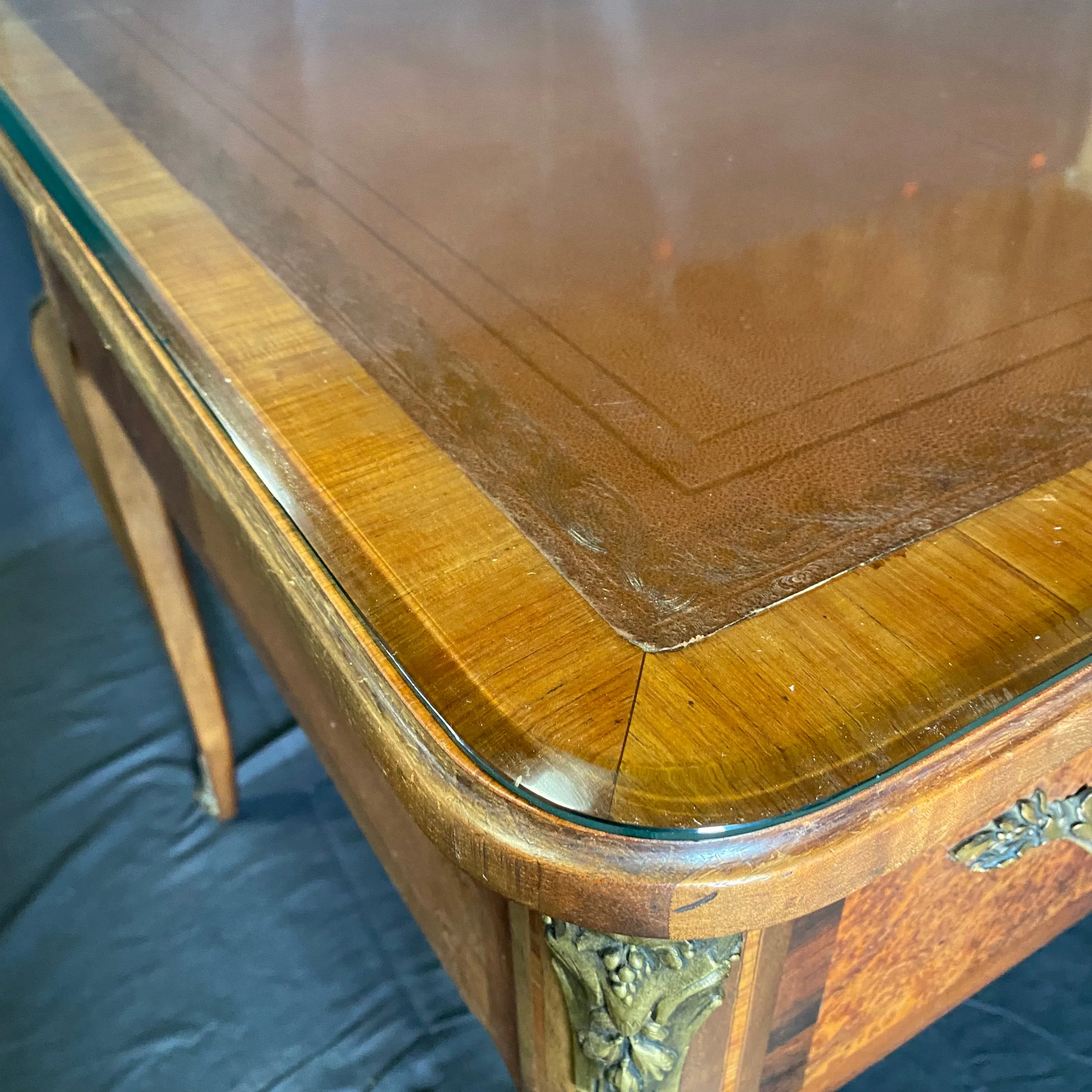 French 19th Century Leather Top Louis XV Style Writing Desk or Bureau Plat