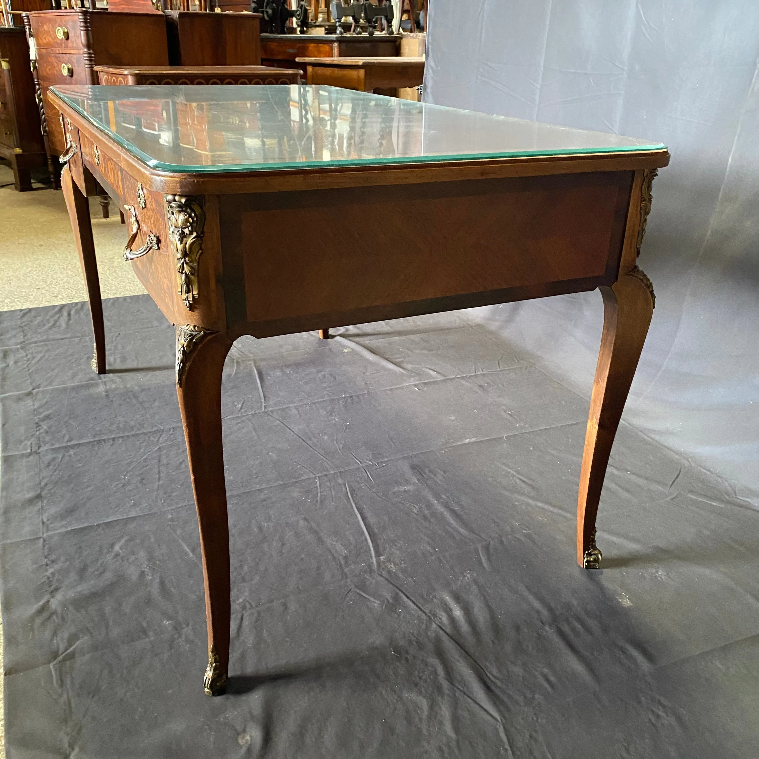 French 19th Century Leather Top Louis XV Style Writing Desk or Bureau Plat