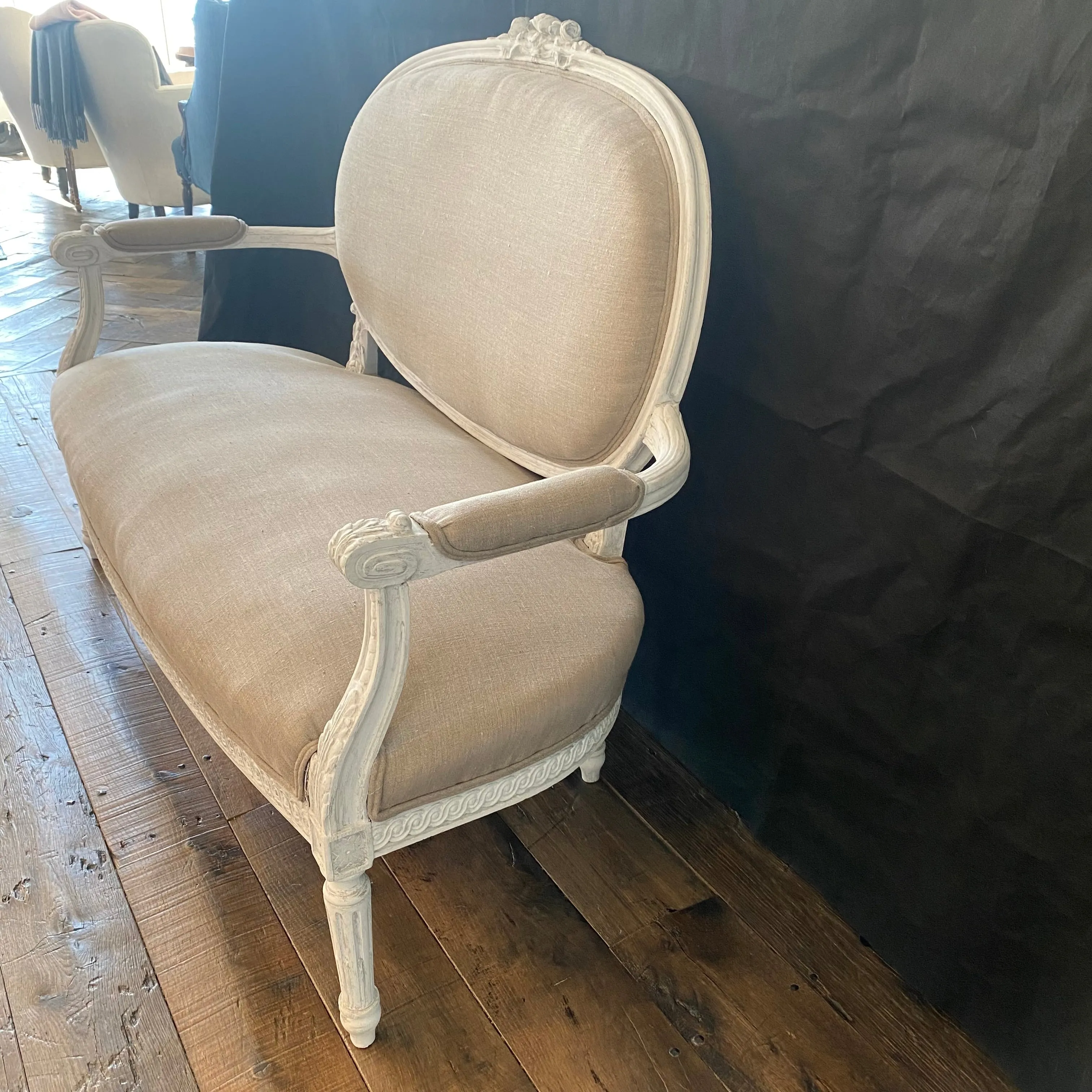 French Louis XVI Belle Epoque Parlor or Salon Set - Loveseat Sofa and Two Fauteuils Armchairs