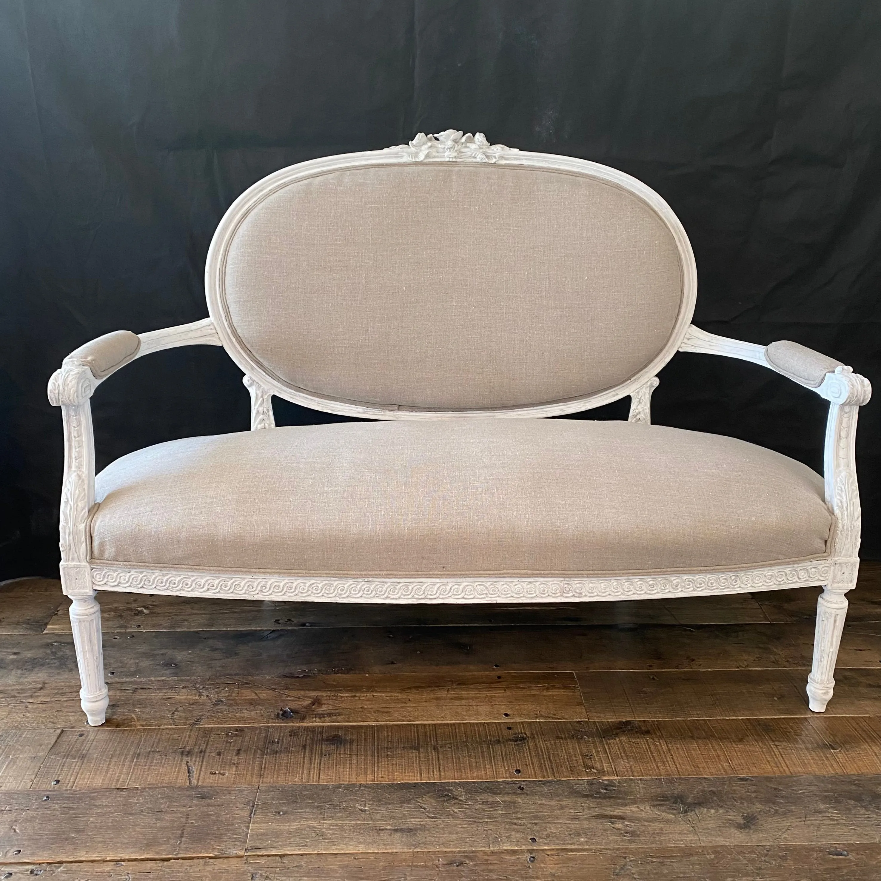 French Louis XVI Belle Epoque Parlor or Salon Set - Loveseat Sofa and Two Fauteuils Armchairs