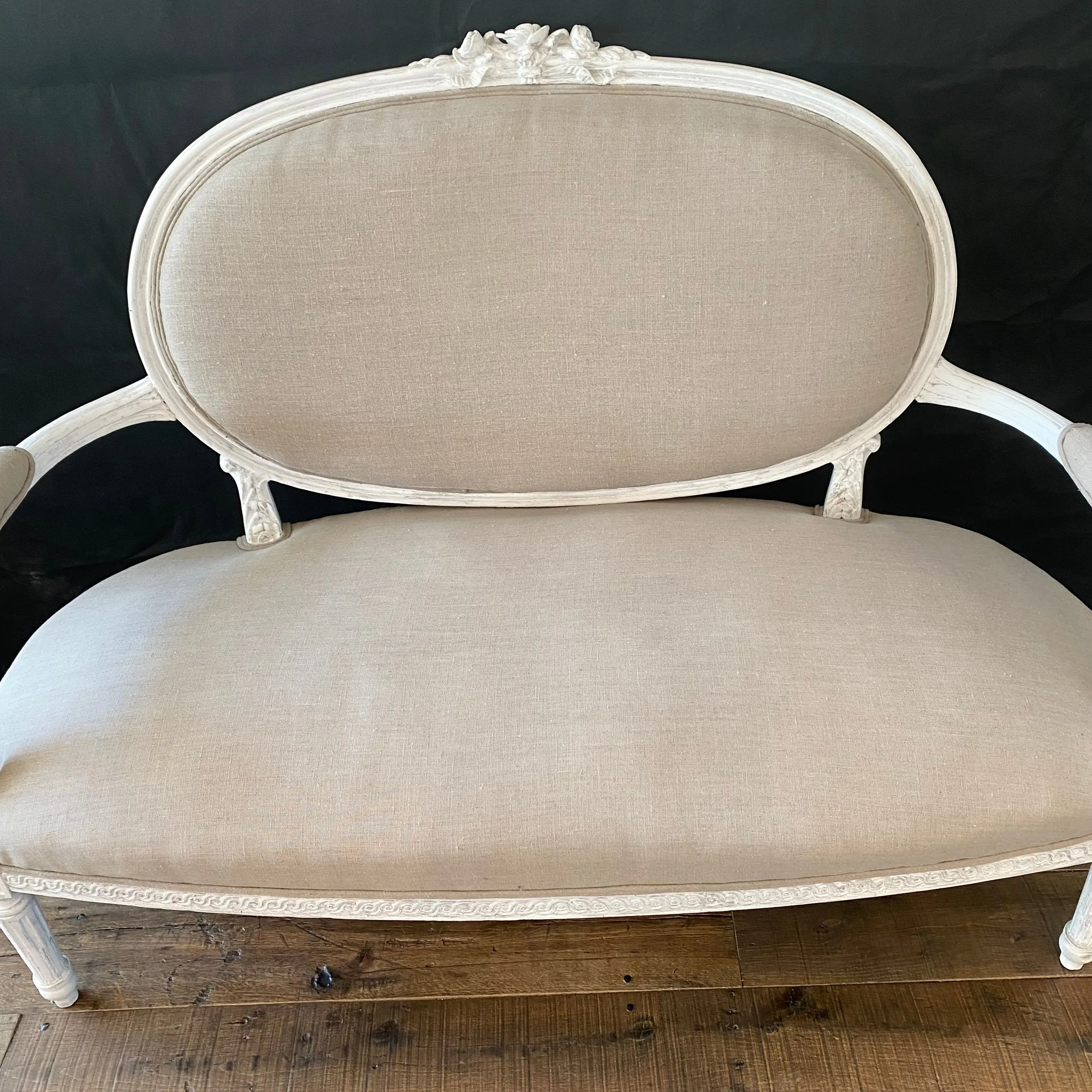 French Louis XVI Belle Epoque Parlor or Salon Set - Loveseat Sofa and Two Fauteuils Armchairs