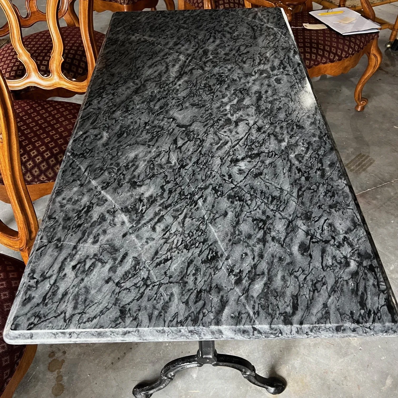 French Marble Top Bistro Table or Cafe Table with Iron Base