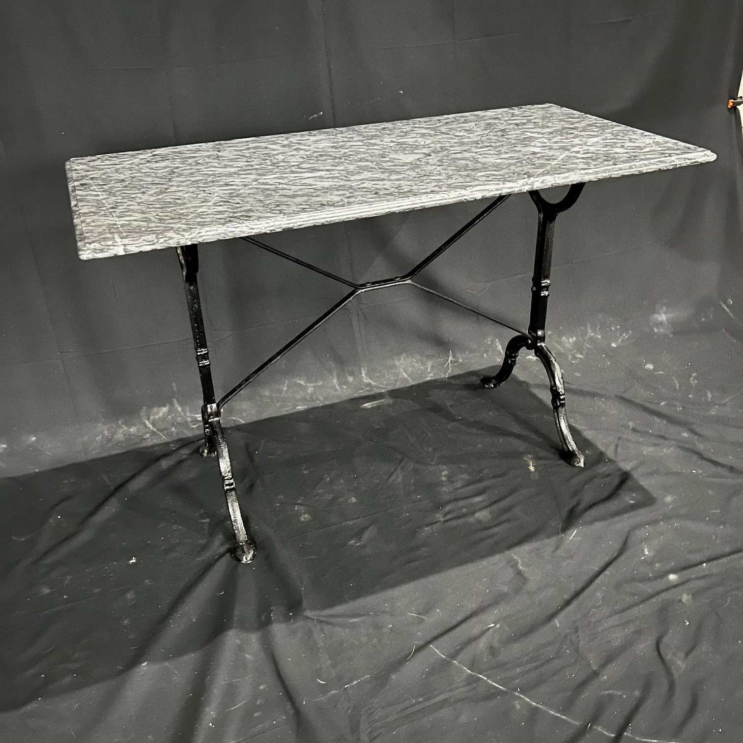 French Marble Top Bistro Table or Cafe Table with Iron Base