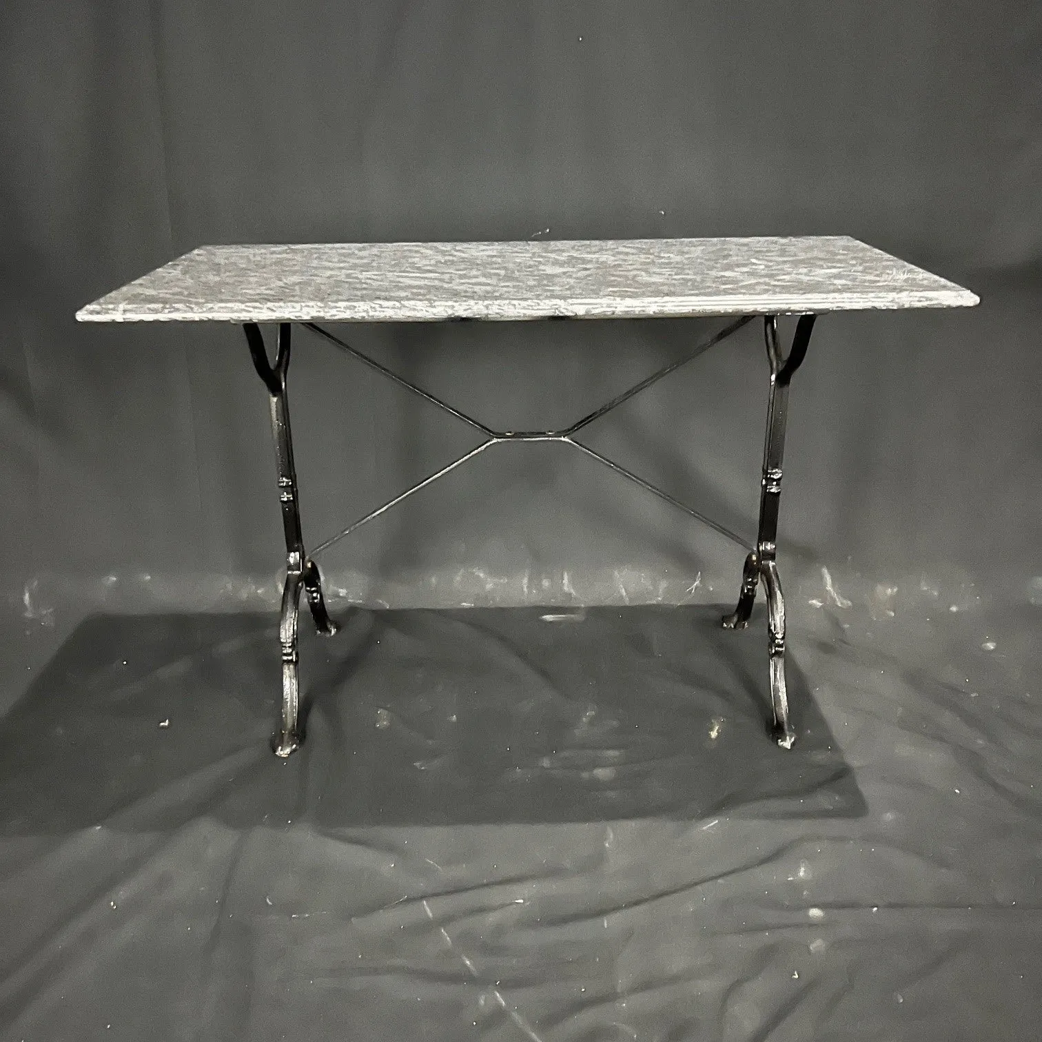 French Marble Top Bistro Table or Cafe Table with Iron Base