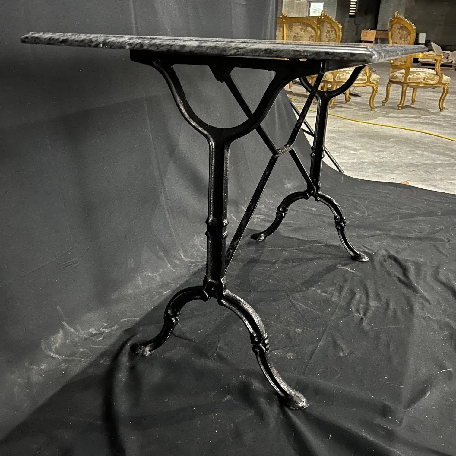 French Marble Top Bistro Table or Cafe Table with Iron Base