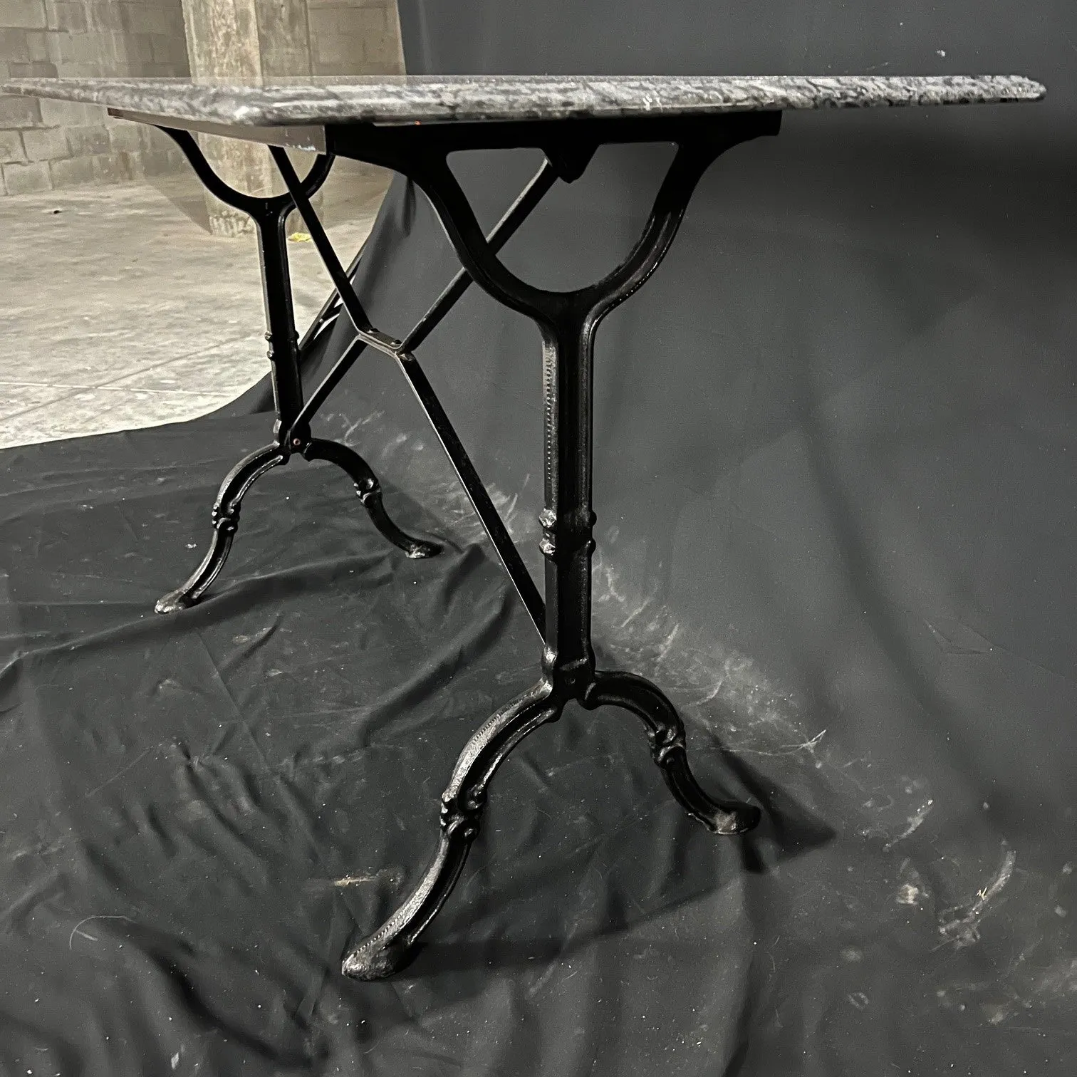 French Marble Top Bistro Table or Cafe Table with Iron Base