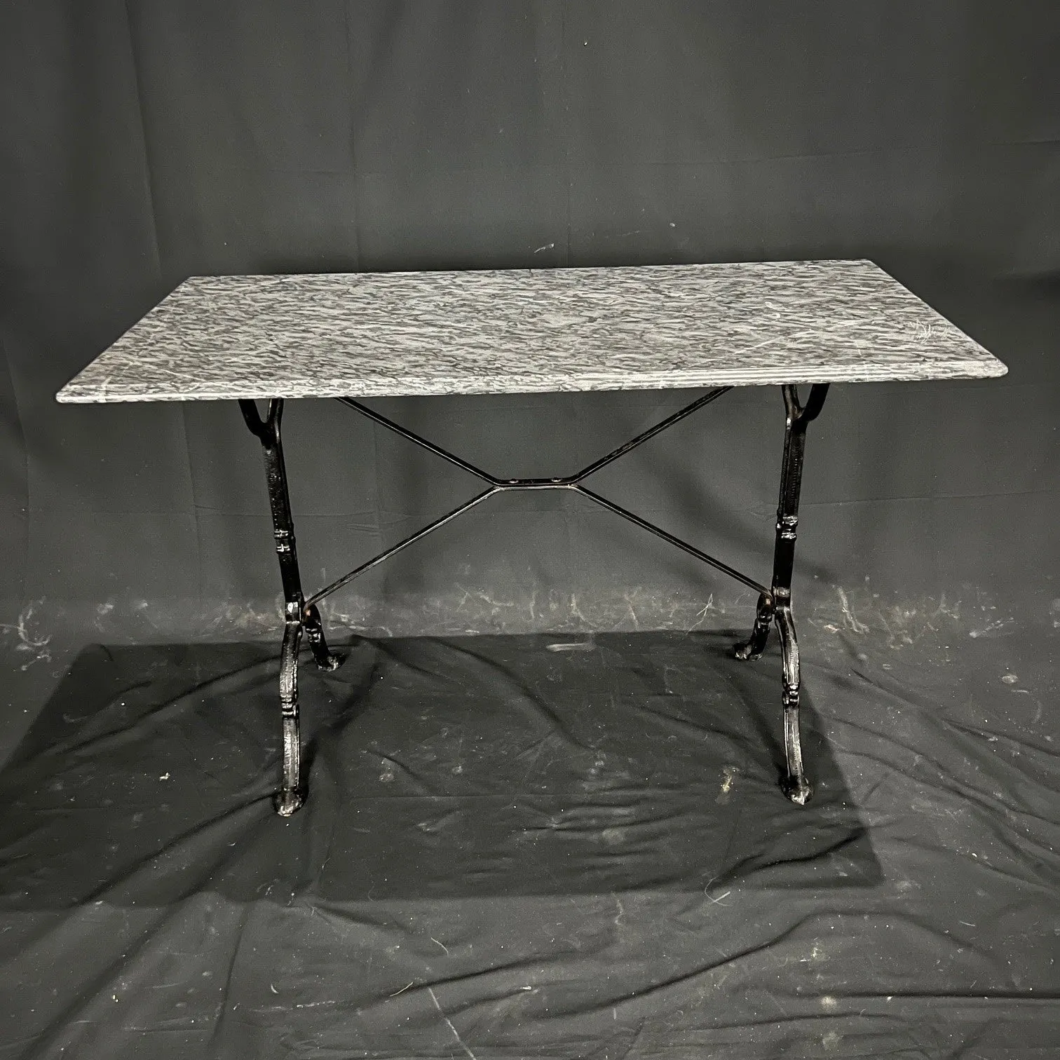 French Marble Top Bistro Table or Cafe Table with Iron Base