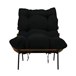 Hanzo Black w/ Steel Legs & Teak Slatted Back Chair