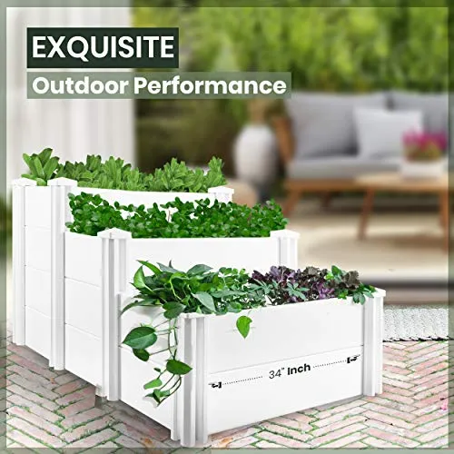 HEGEMONE Co. Tiered Raised Elevated Garden Bed Planter Box | For Organic Herbs, Vegetables, Plants, Flowers | Outdoor Planters Kit Stand | Screwless Easy to Assemble | Heavy-Duty Non-Toxic (PVC Vinyl)