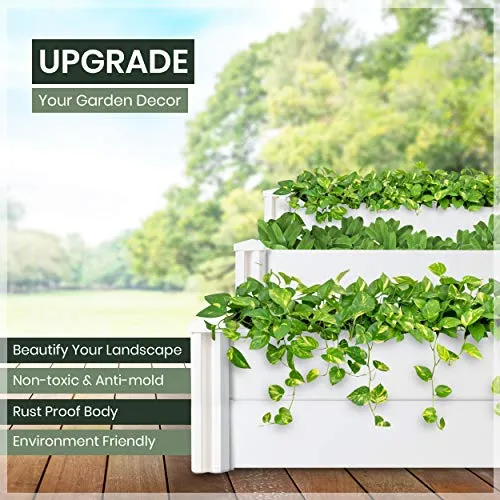 HEGEMONE Co. Tiered Raised Elevated Garden Bed Planter Box | For Organic Herbs, Vegetables, Plants, Flowers | Outdoor Planters Kit Stand | Screwless Easy to Assemble | Heavy-Duty Non-Toxic (PVC Vinyl)