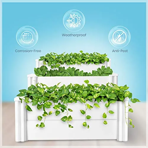 HEGEMONE Co. Tiered Raised Elevated Garden Bed Planter Box | For Organic Herbs, Vegetables, Plants, Flowers | Outdoor Planters Kit Stand | Screwless Easy to Assemble | Heavy-Duty Non-Toxic (PVC Vinyl)