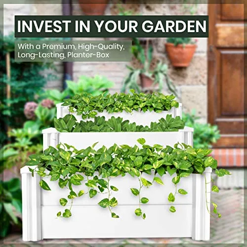 HEGEMONE Co. Tiered Raised Elevated Garden Bed Planter Box | For Organic Herbs, Vegetables, Plants, Flowers | Outdoor Planters Kit Stand | Screwless Easy to Assemble | Heavy-Duty Non-Toxic (PVC Vinyl)