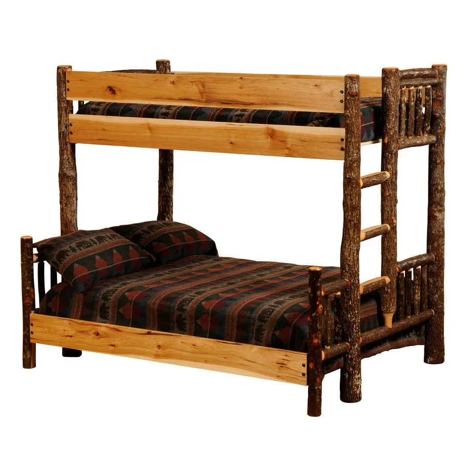 Hickory Log Bunk Bed - Double/Double - Ladder Right