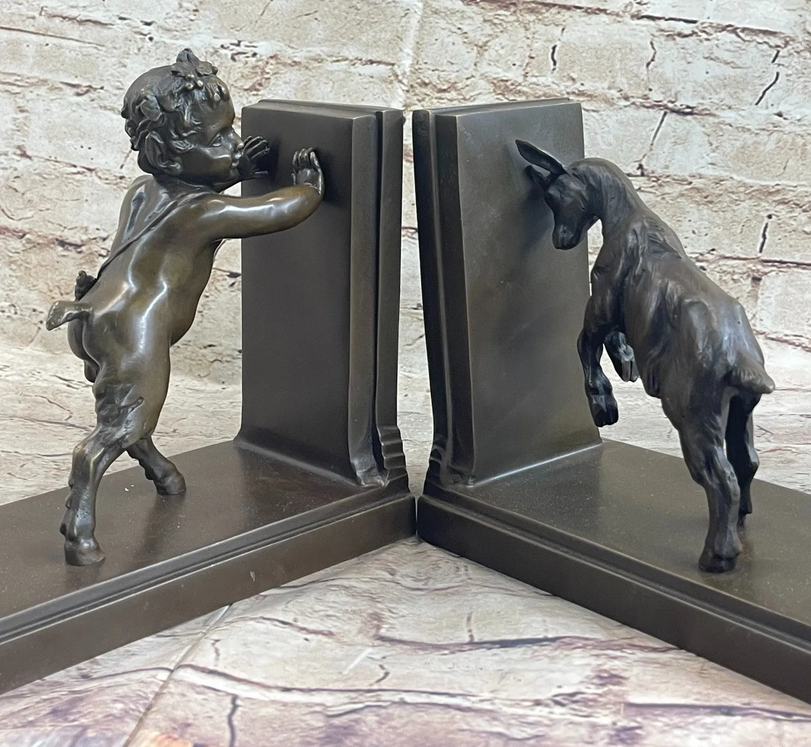 Hot Cast Satyr and Goat Erotic Mythical Bookends Book Ends Bronze Sculpture SALE