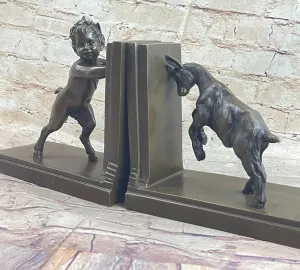 Hot Cast Satyr and Goat Erotic Mythical Bookends Book Ends Bronze Sculpture SALE