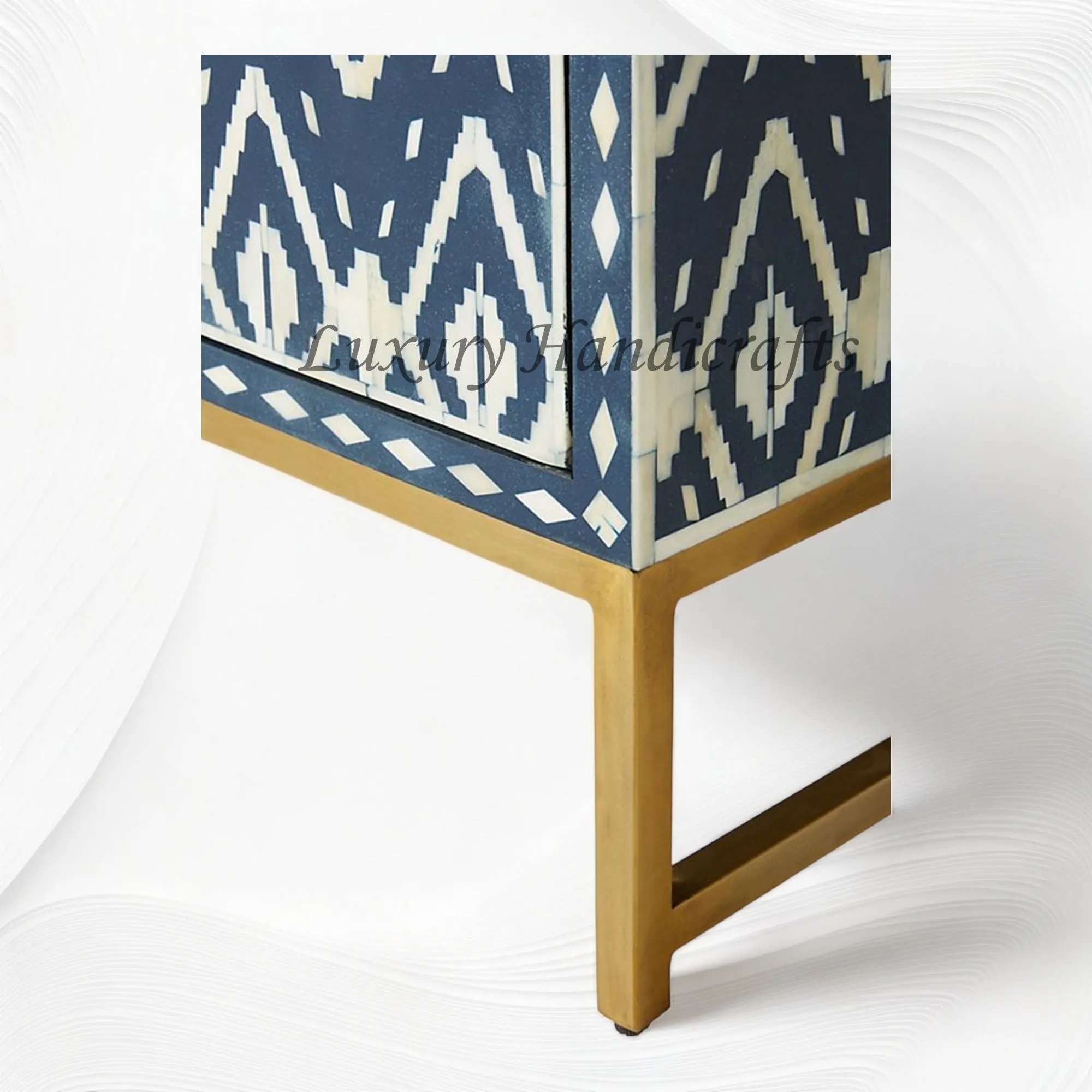 Ikat Bone Inlay Entryway Cabinet Blue