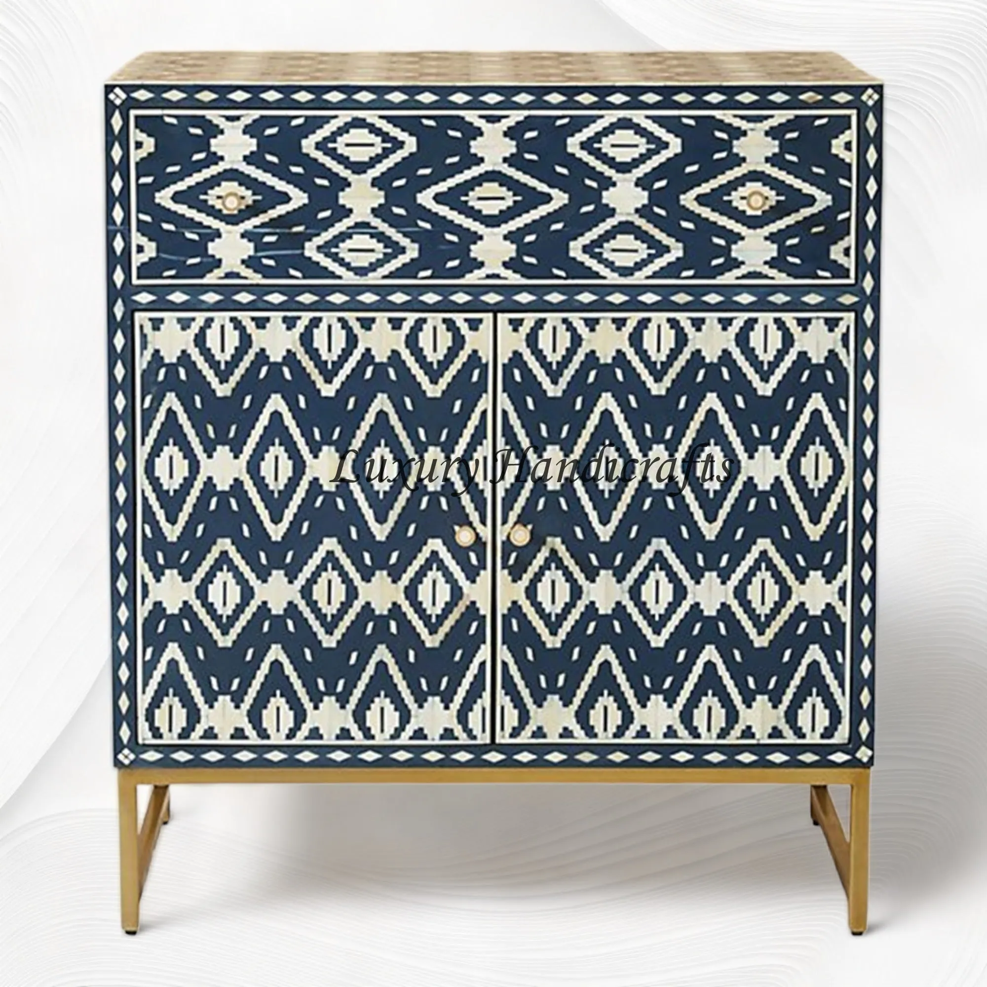 Ikat Bone Inlay Entryway Cabinet Blue