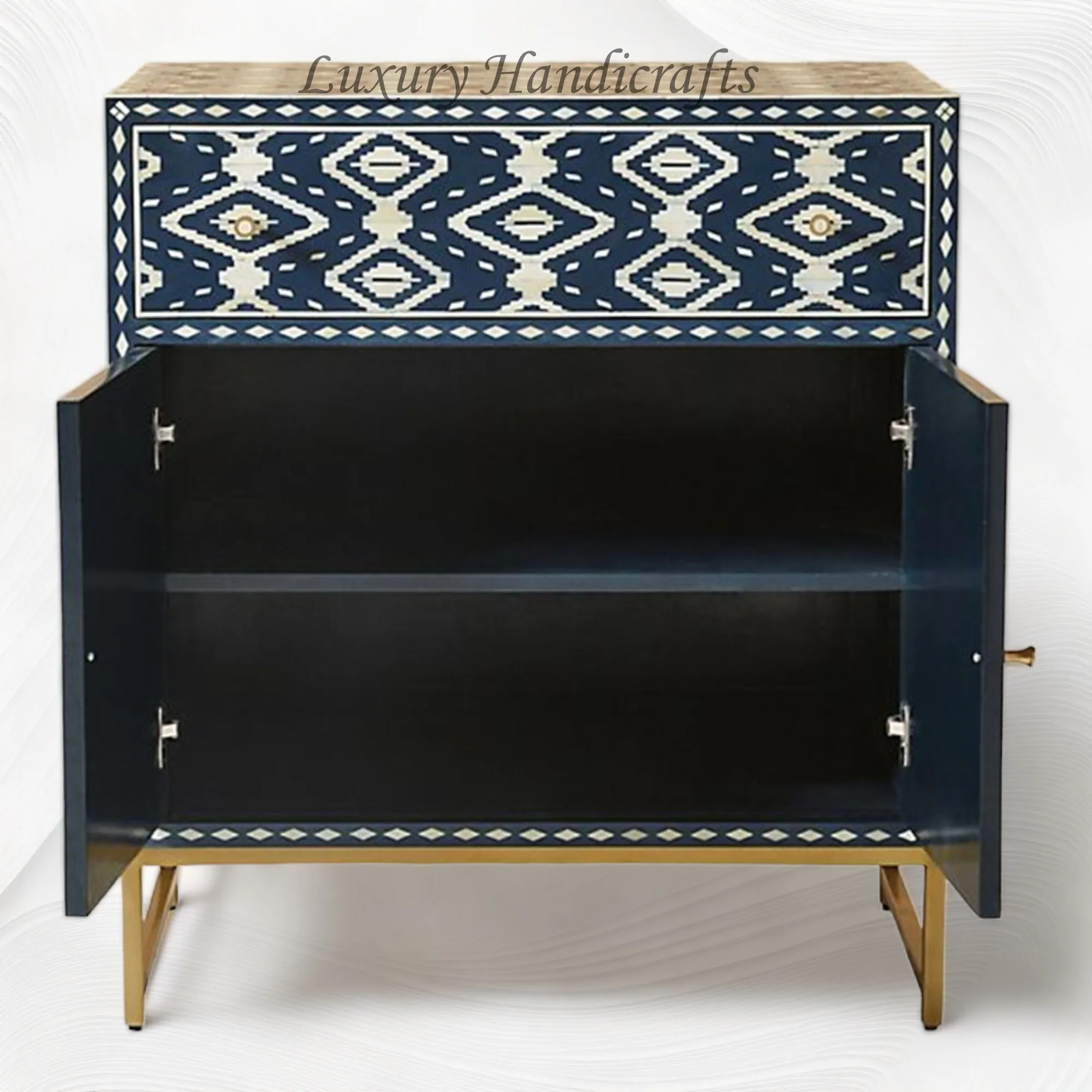 Ikat Bone Inlay Entryway Cabinet Blue