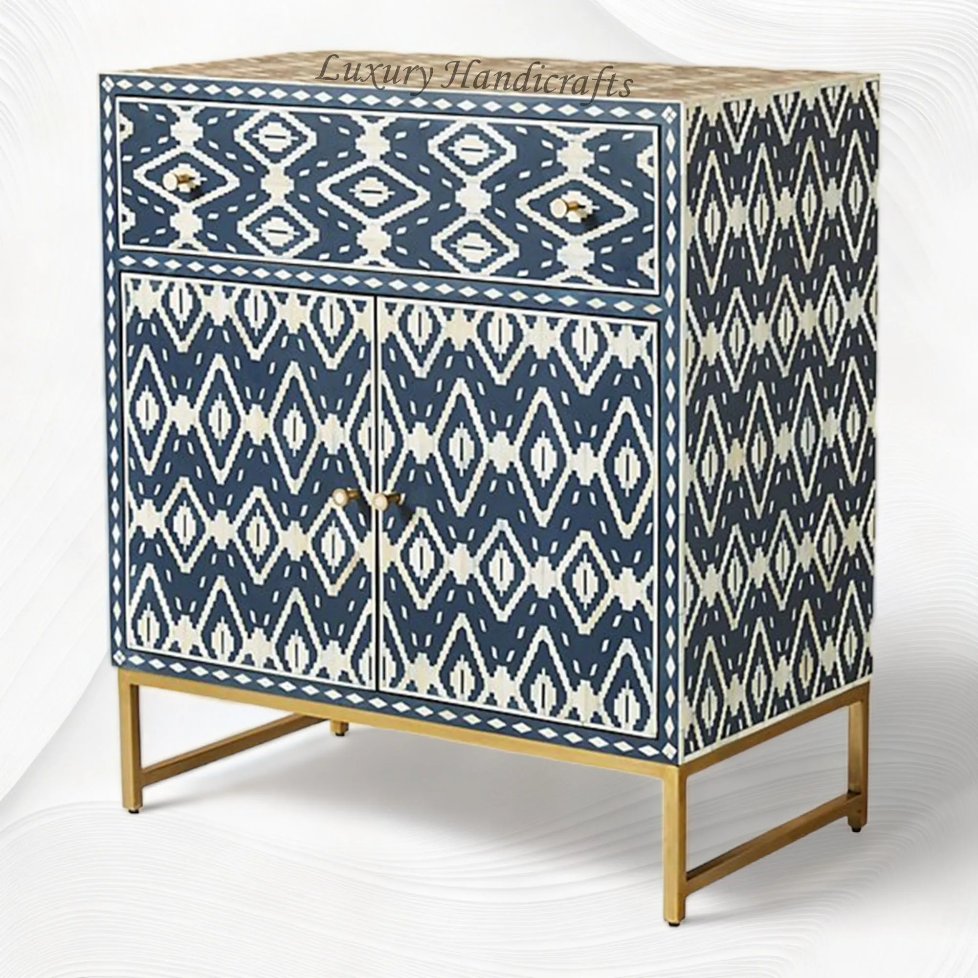 Ikat Bone Inlay Entryway Cabinet Blue