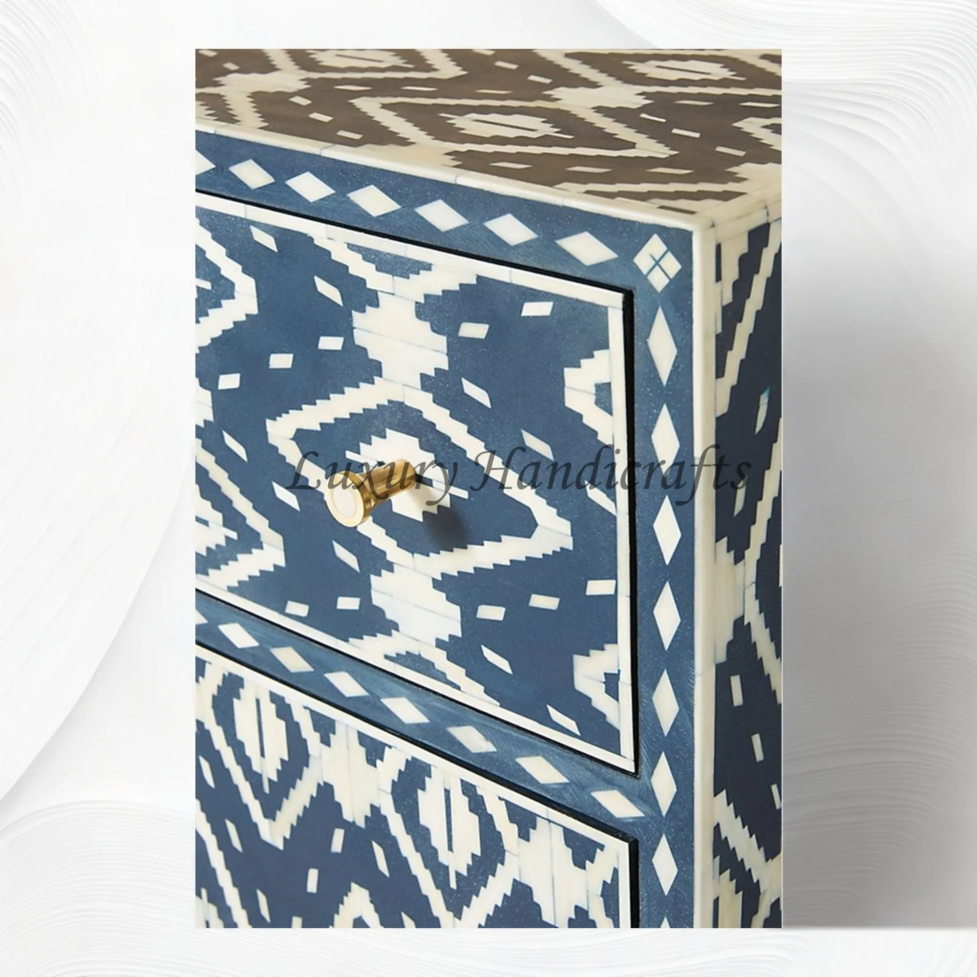 Ikat Bone Inlay Entryway Cabinet Blue