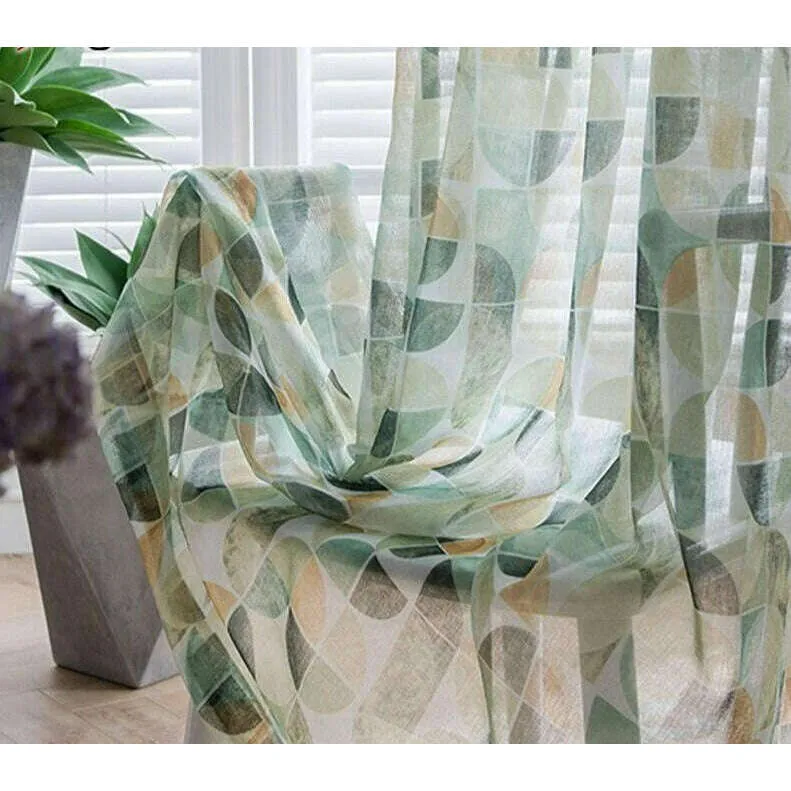 Jason Modern Abstract Print Semi-Blackout Curtain Set - Green