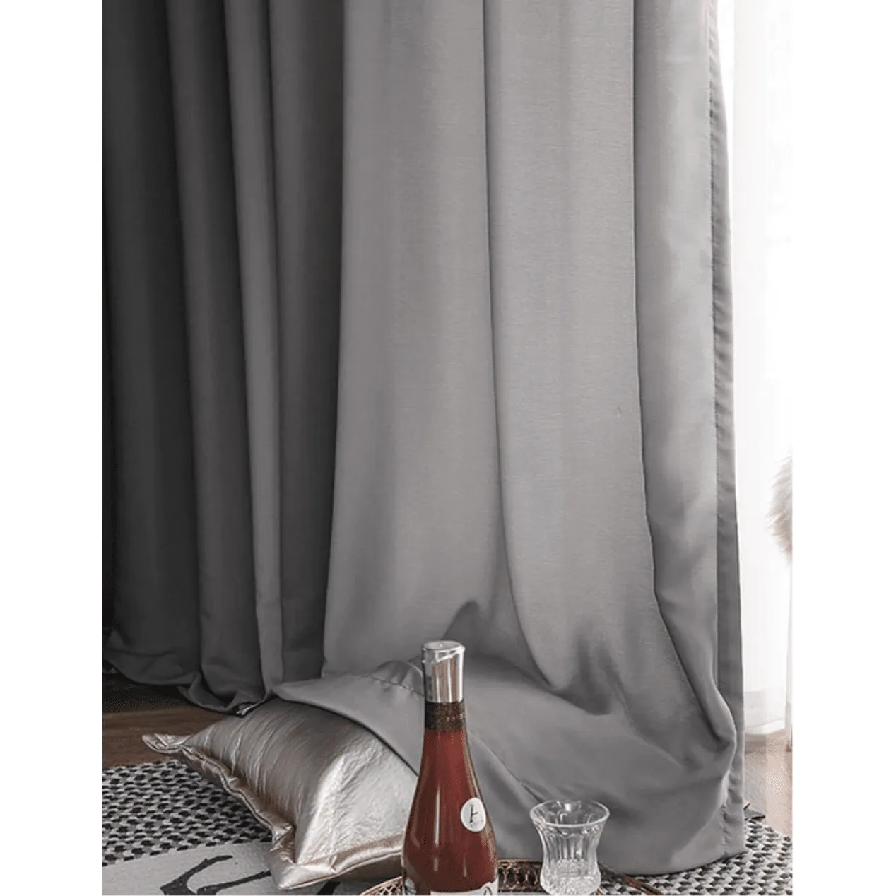 Jason Plain Velvet Sheer Curtain - Dark Gray