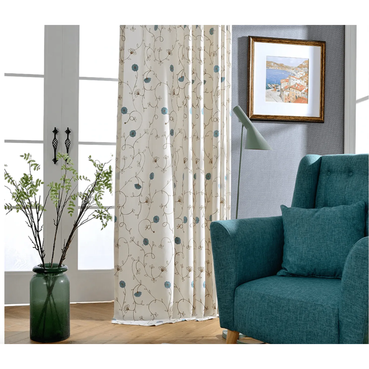 Jason Vine Floral Embroidered Cotton Curtains