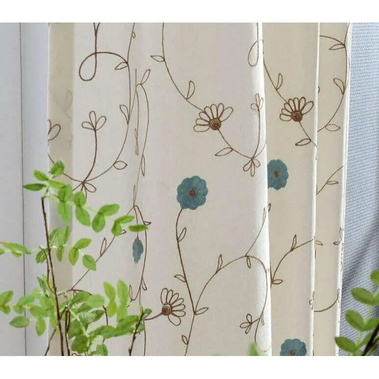 Jason Vine Floral Embroidered Cotton Curtains