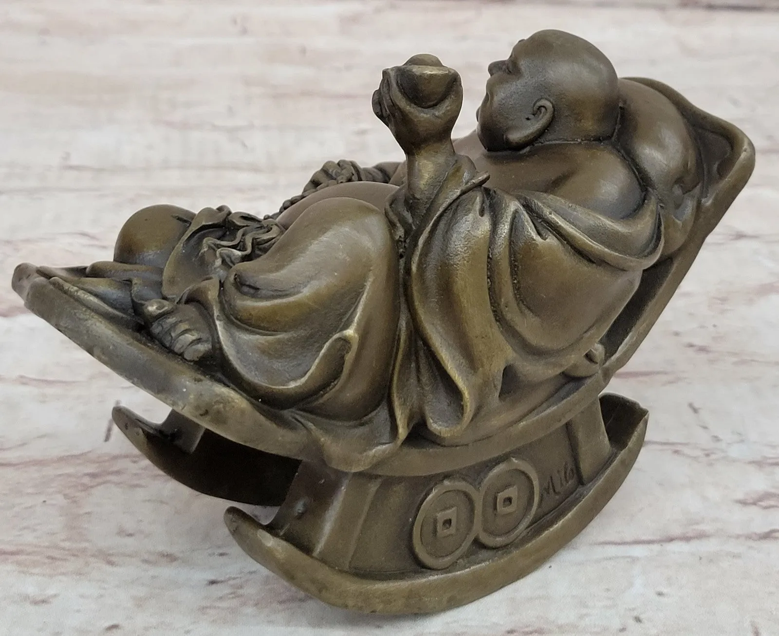 Laughing Fat Buddha Bronze Sculpture: Handmade Joyous Vintage Artwork Sale