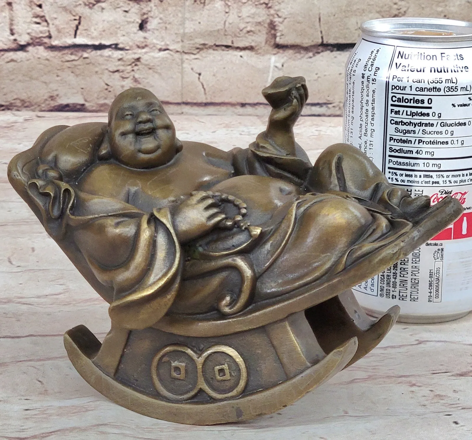 Laughing Fat Buddha Bronze Sculpture: Handmade Joyous Vintage Artwork Sale