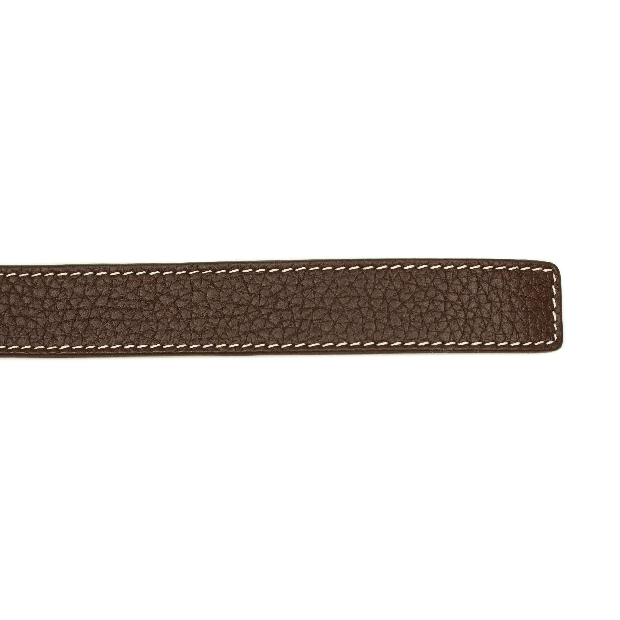 Long belt with vintage brass pin buckle in Teck brown tumbled leather