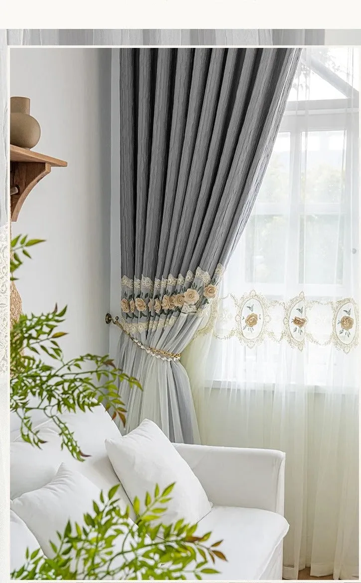 Mila Luxury Bottom Veil Style Sheer Over Blackout Curtain - Gray