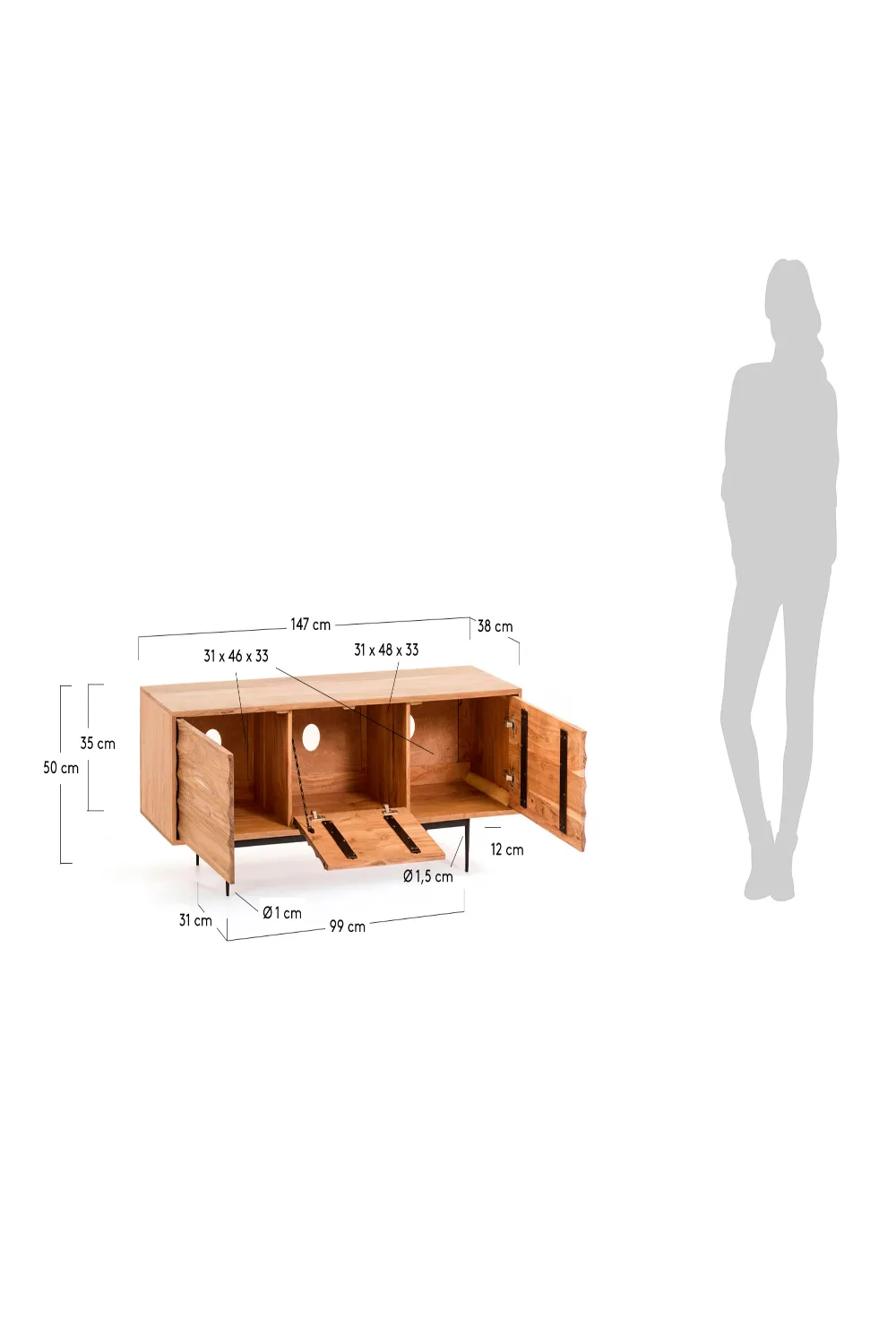 Natural Wood 3-Door TV Cabinet | La Forma Delsie