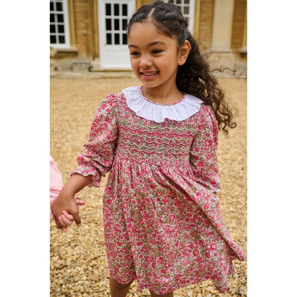 Nora Pink & Green Smocked Floral Dress