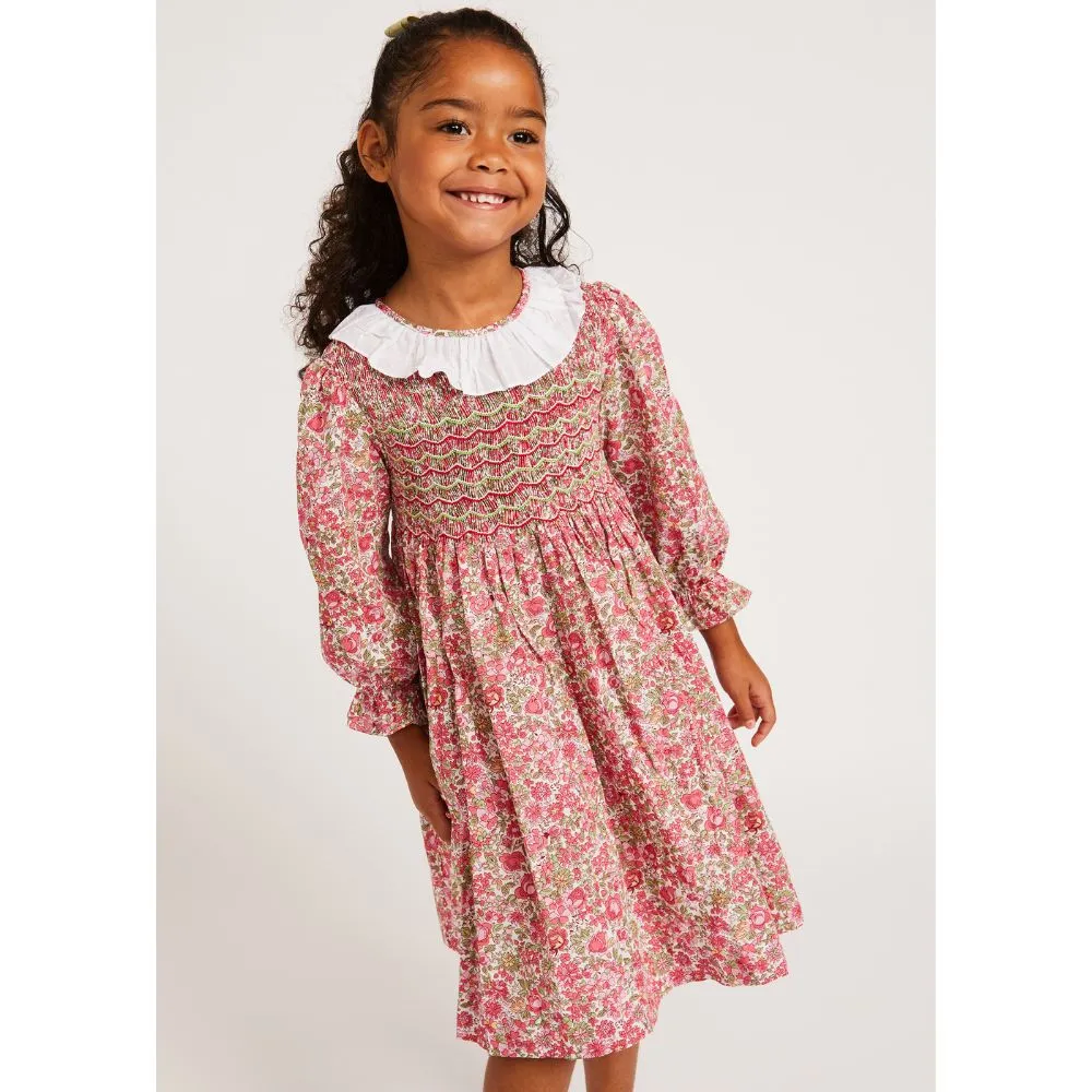 Nora Pink & Green Smocked Floral Dress