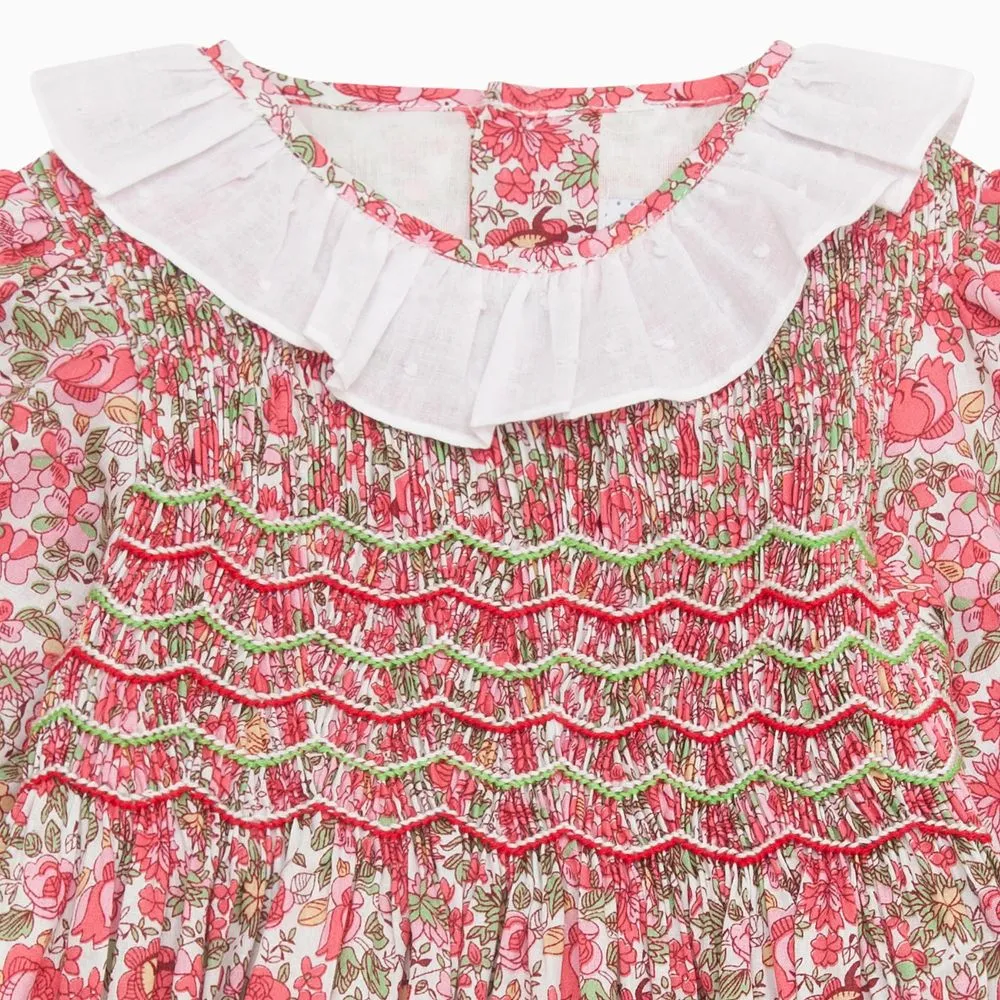 Nora Pink & Green Smocked Floral Dress