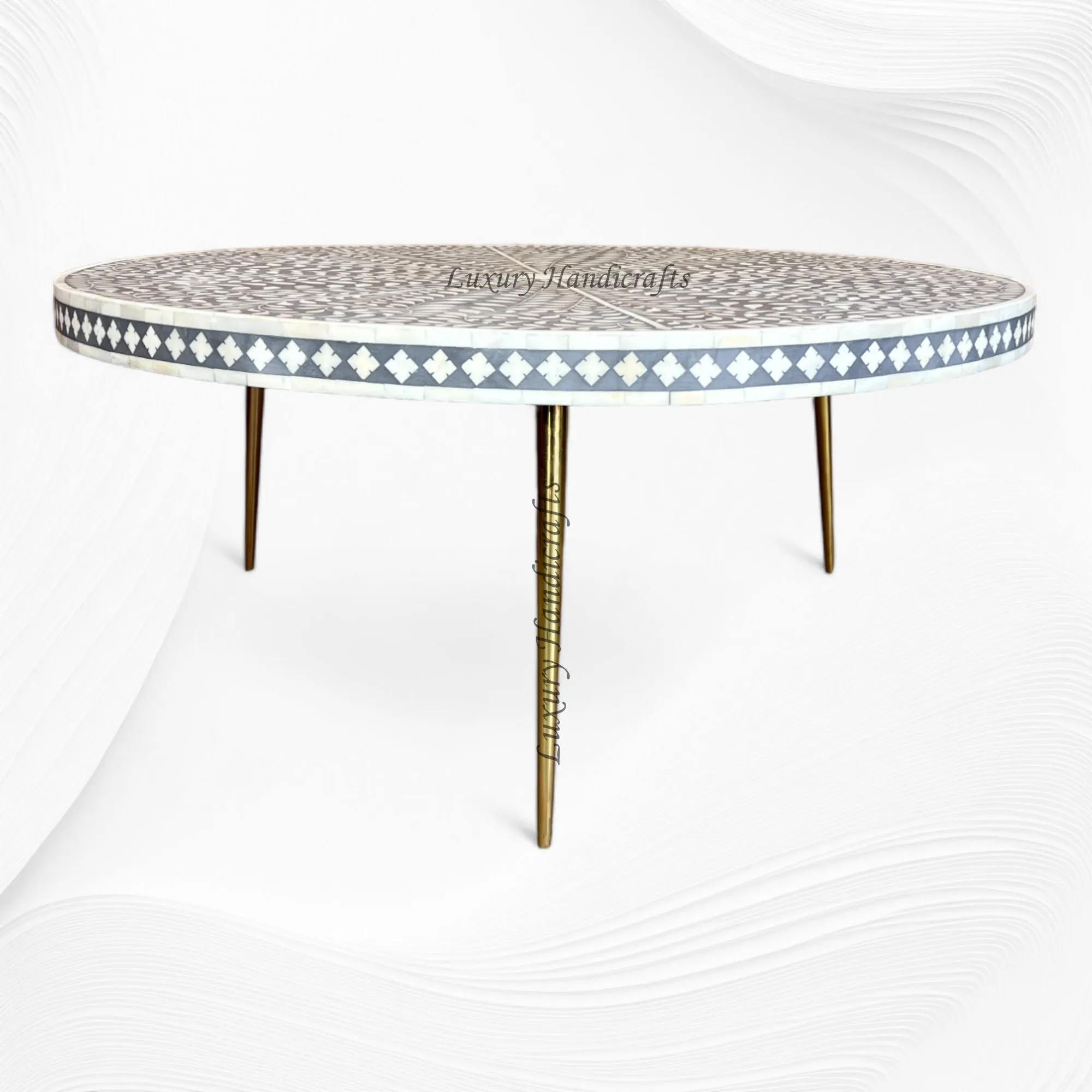 Opal Bone Inlay Round Coffee Table Floral Grey | Bone Coffee Table