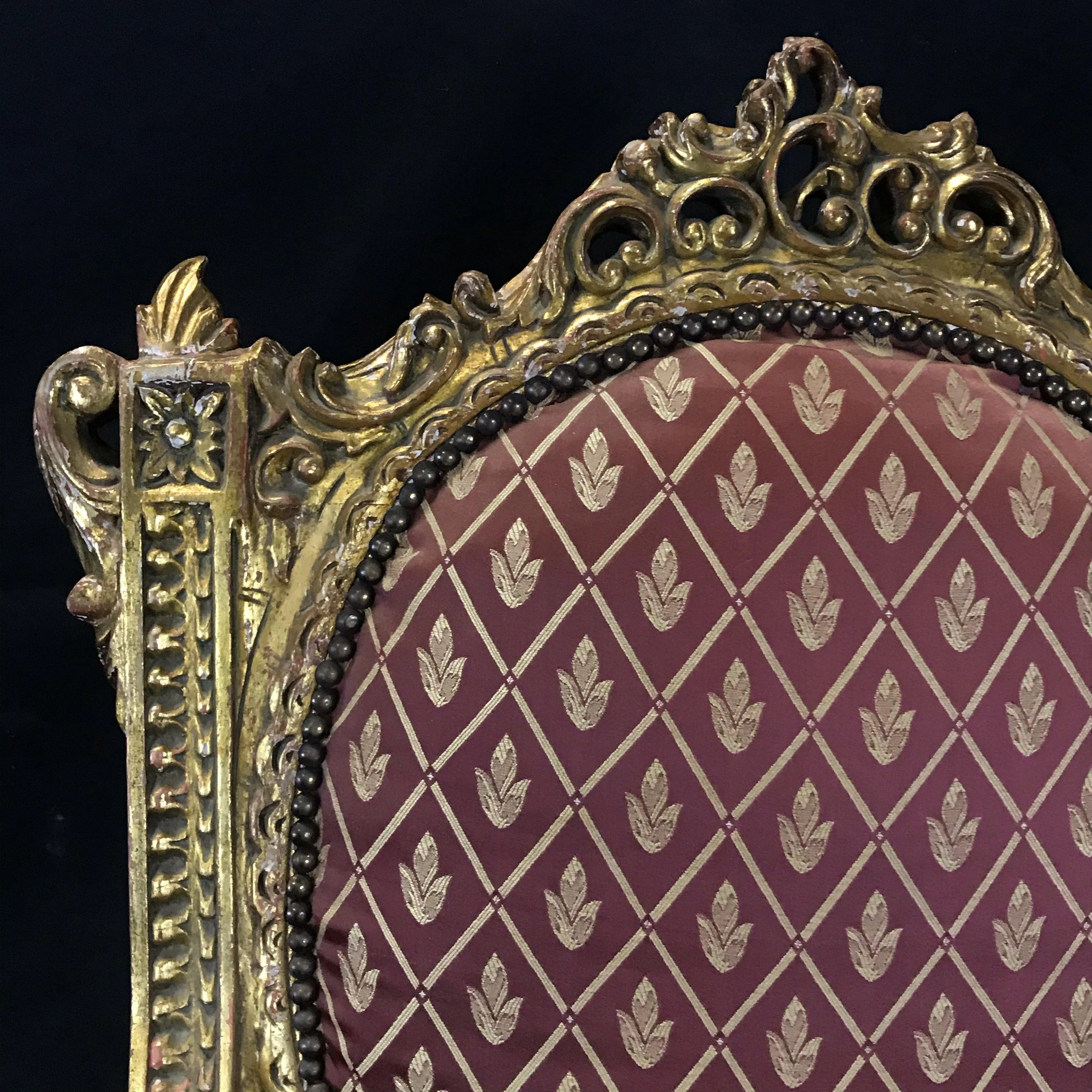 Original French Louis XV Gold Gilt Arm Chair